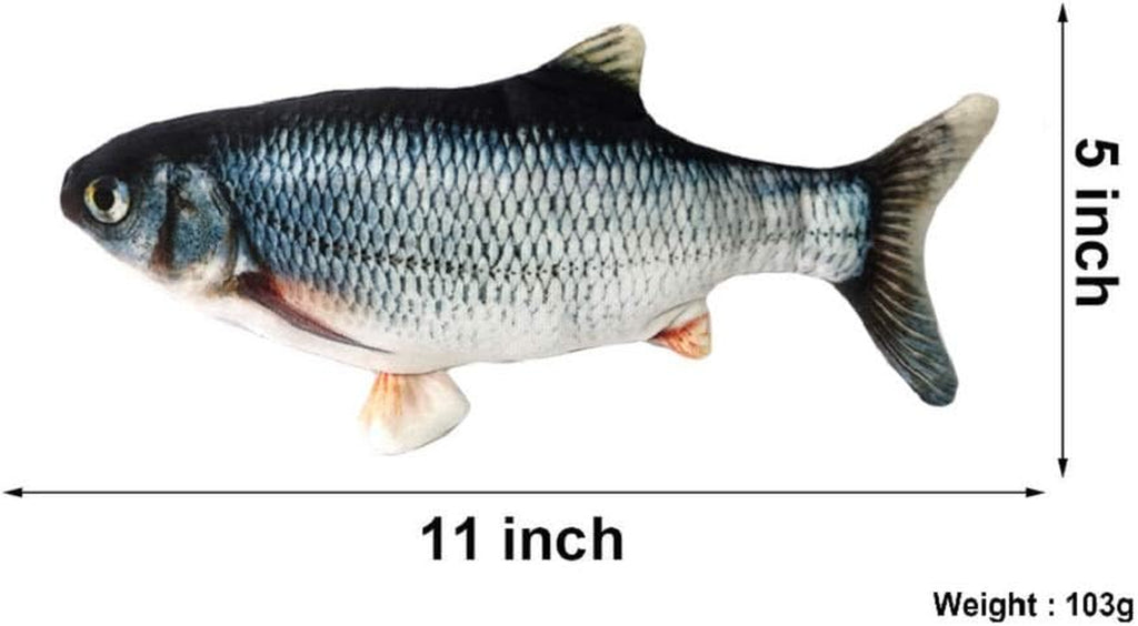 11" Electric Moving Fish Cat Toy Realistic Flopping Catnip Kicker Toy Plush Simulation Wagging Fish Wiggle Interactive Cat Toy