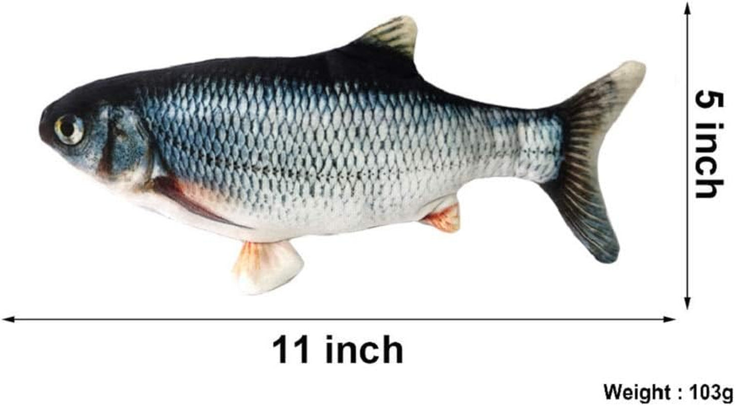 11" Electric Moving Fish Cat Toy Realistic Flopping Catnip Kicker Toy Plush Simulation Wagging Fish Wiggle Interactive Cat Toy