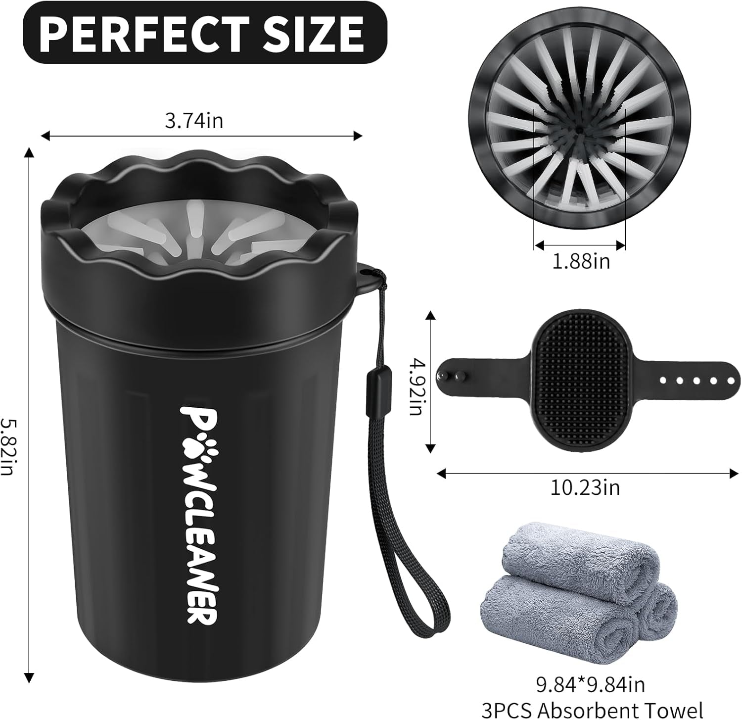 Dog Paw Cleaner, Washer, Muddy Pet Foot Cleaner for Small Medium Breed Dogs/Cats (With 3 Absorbent Towel) (Black, Medium)