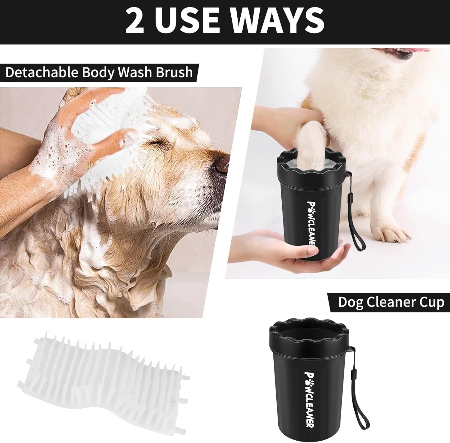 Dog Paw Cleaner, Washer, Muddy Pet Foot Cleaner for Small Medium Breed Dogs/Cats (With 3 Absorbent Towel) (Black, Medium)