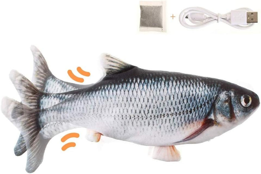 11" Electric Moving Fish Cat Toy Realistic Flopping Catnip Kicker Toy Plush Simulation Wagging Fish Wiggle Interactive Cat Toy