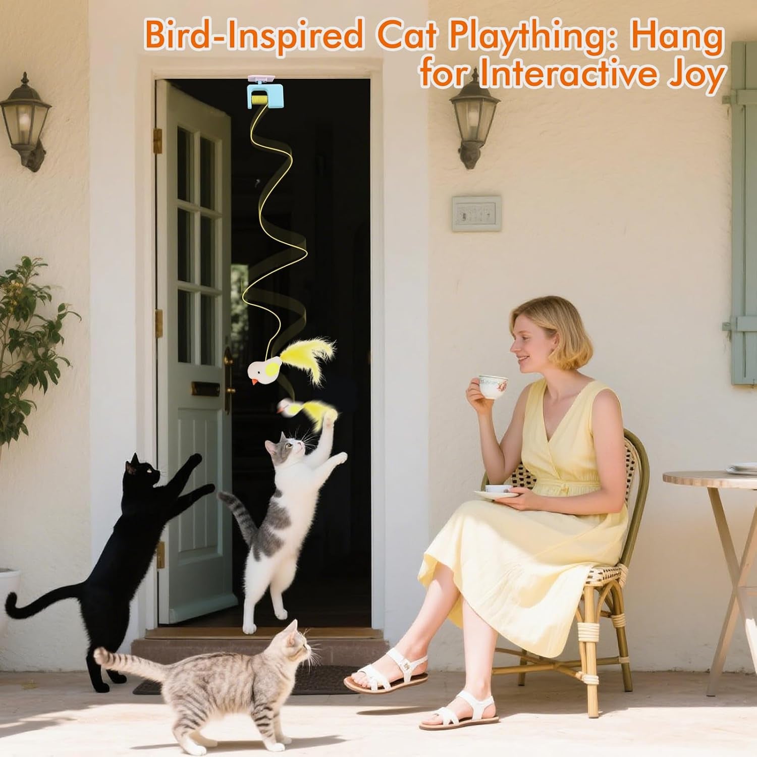 Interactive Cat Toys for Indoor Cats,Automatic Cat Hanging Toys for Bored Indoor Adult Cats, Caterpillar and Flying Bird Toy for Door Frame