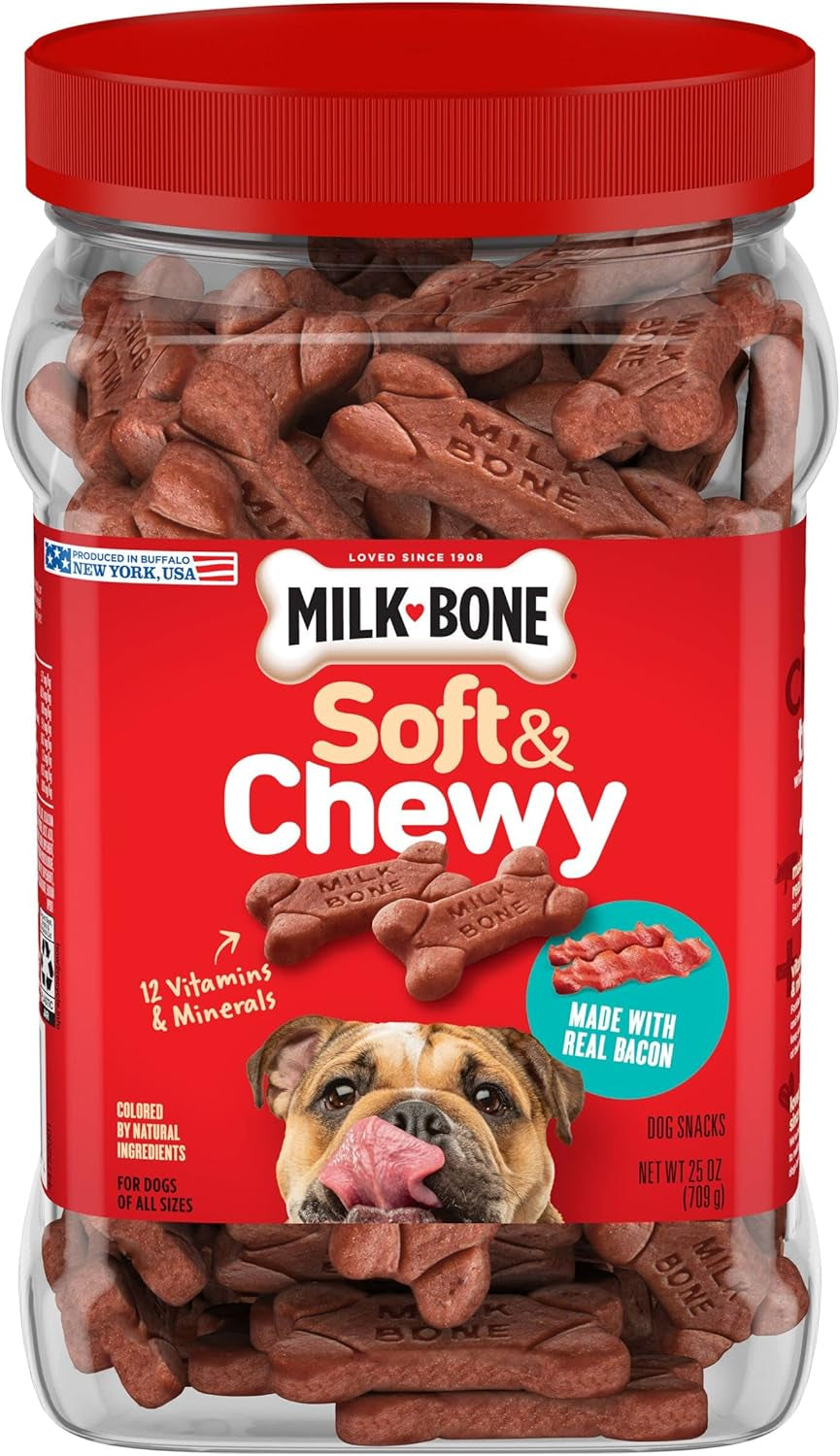 Soft & Chewy Dog Treats Bundle: Beef & Filet Mignon Recipe 25 Ounce + Real Bacon 25 Ounce