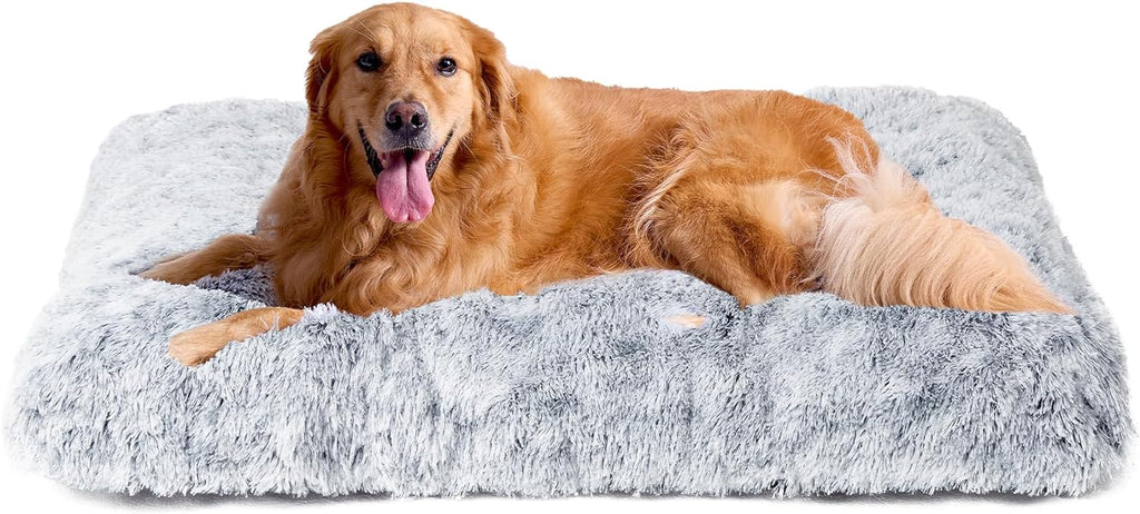 Fluffy Dog Crate Bed for Extra Large Dogs, Plush Faux Fur Pad, Calming anti-Anxiety XL Bed for Crate