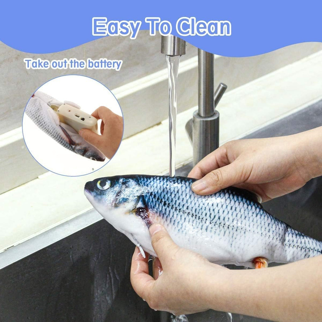 11" Electric Moving Fish Cat Toy Realistic Flopping Catnip Kicker Toy Plush Simulation Wagging Fish Wiggle Interactive Cat Toy