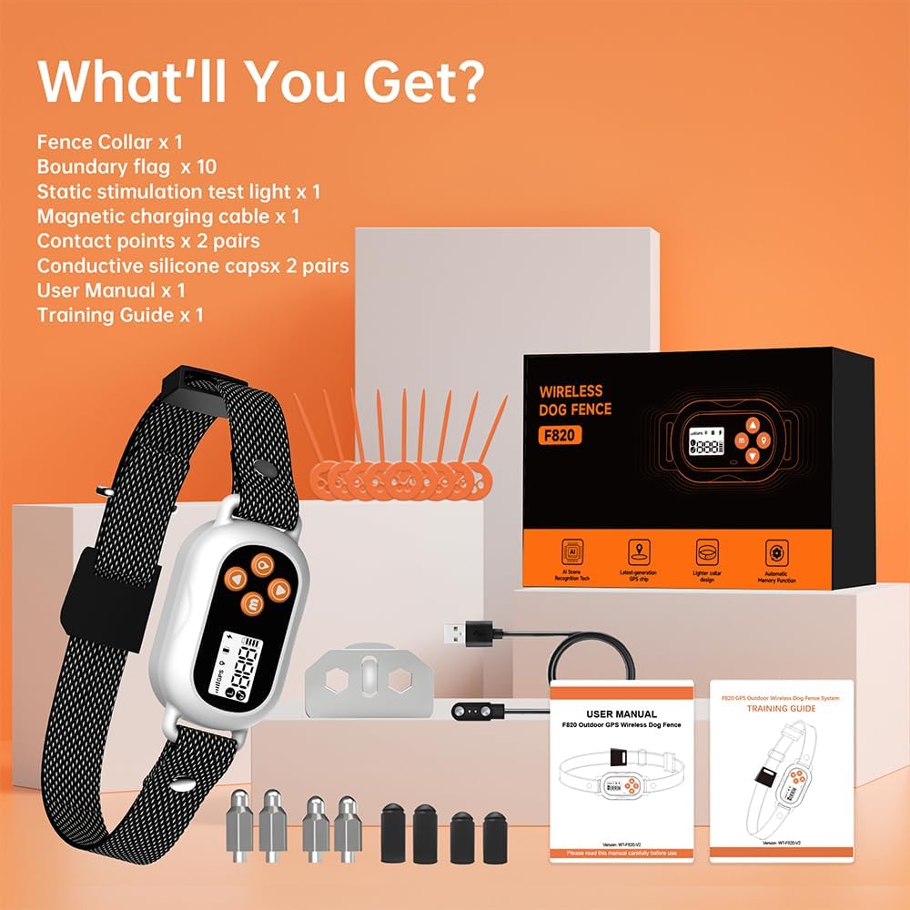 GPS Wireless Dog Fence System | IPX7 Waterproof Rechargeable GPS Dog Collar | 3 Safe Modes: Beep, Vibration, Shock