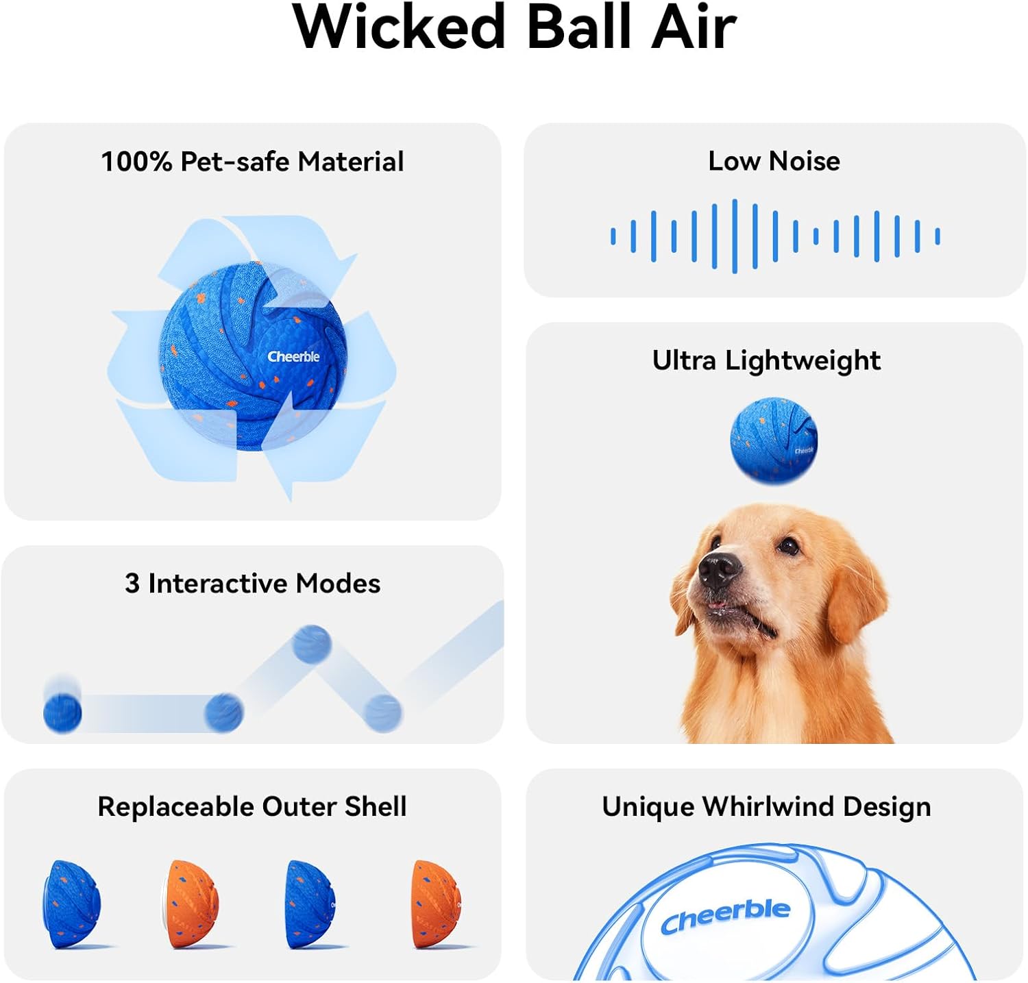 Smart Interactive Dog Toy, Wicked Ball AIR, Automatic Moving, Bouncing, and Rotating,