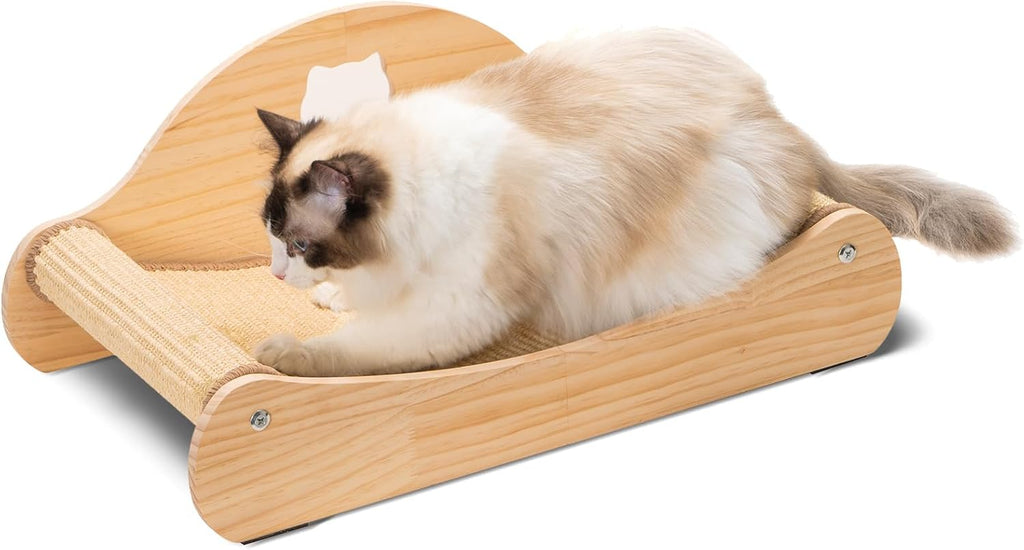 Sisal Cat Scratcher Bed, Natural Solid Wood Scratch Lounger, No Mess Scratching Chair Couch for Indoor Cats