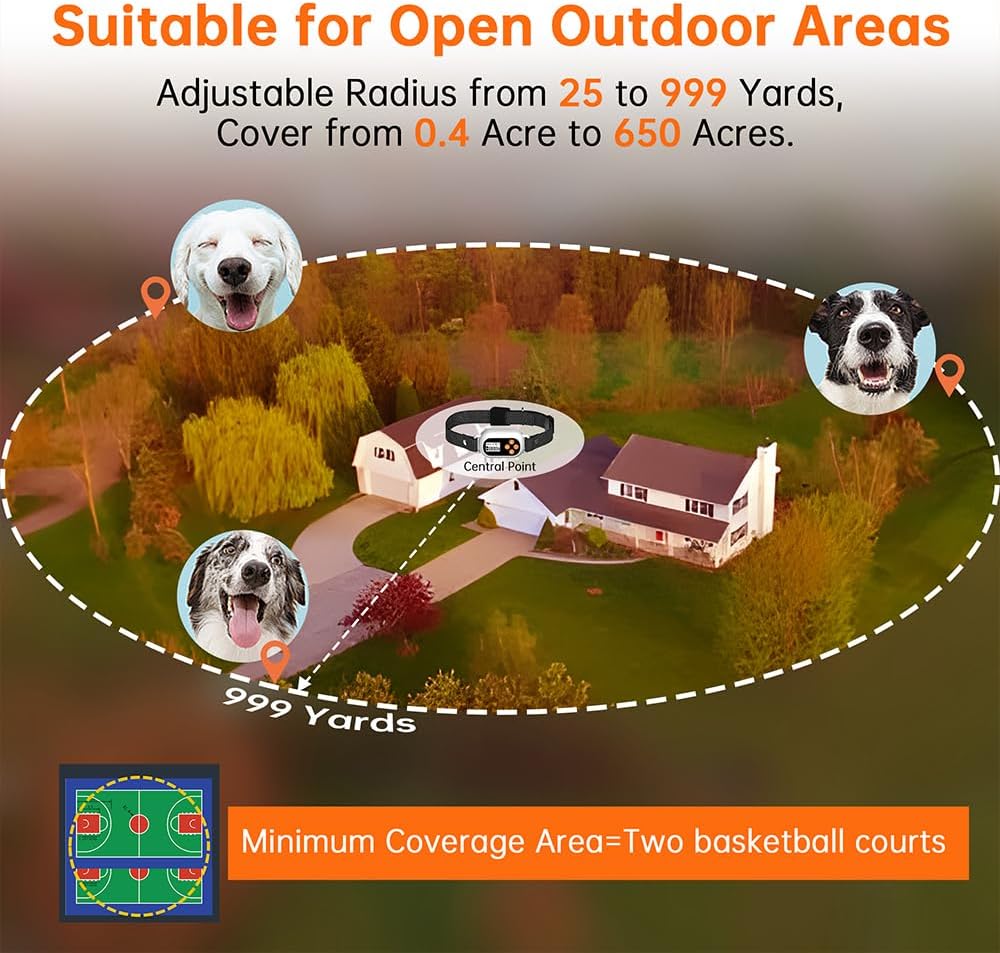 GPS Wireless Dog Fence System | IPX7 Waterproof Rechargeable GPS Dog Collar | 3 Safe Modes: Beep, Vibration, Shock