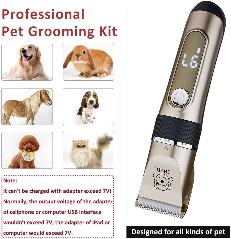 Dog Clippers, 2-Speed Professional Rechargeable Cordless Cat Shaver and Low Noise Water Proof Electric Dog Trimmer Pet Grooming Kit Animal Hair Clippers Tool with Scissors Combs