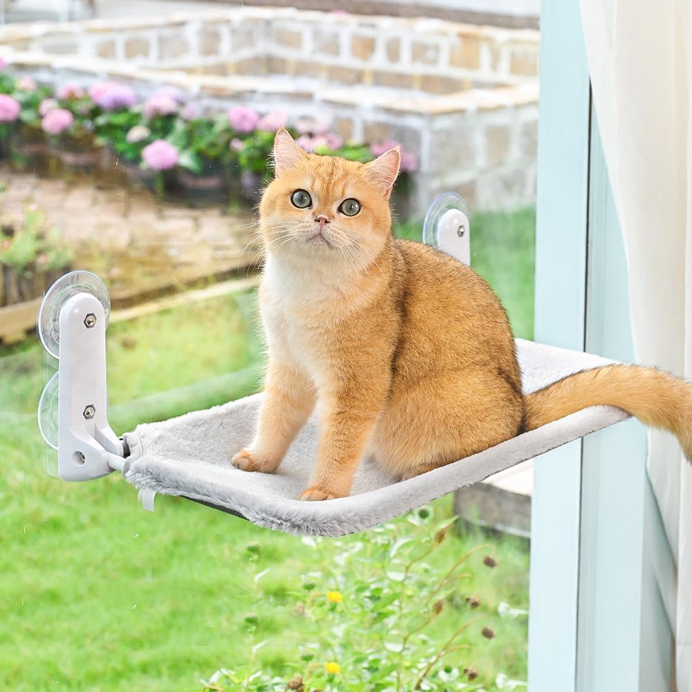 Cat Window Perch, Glow in the Dark Cordless Foldable Pet Hammock Bed for Window with Sturdy Metal Frame, Glowing Stars Pattern Resting Seat for Indoor Cats (Stars - M)