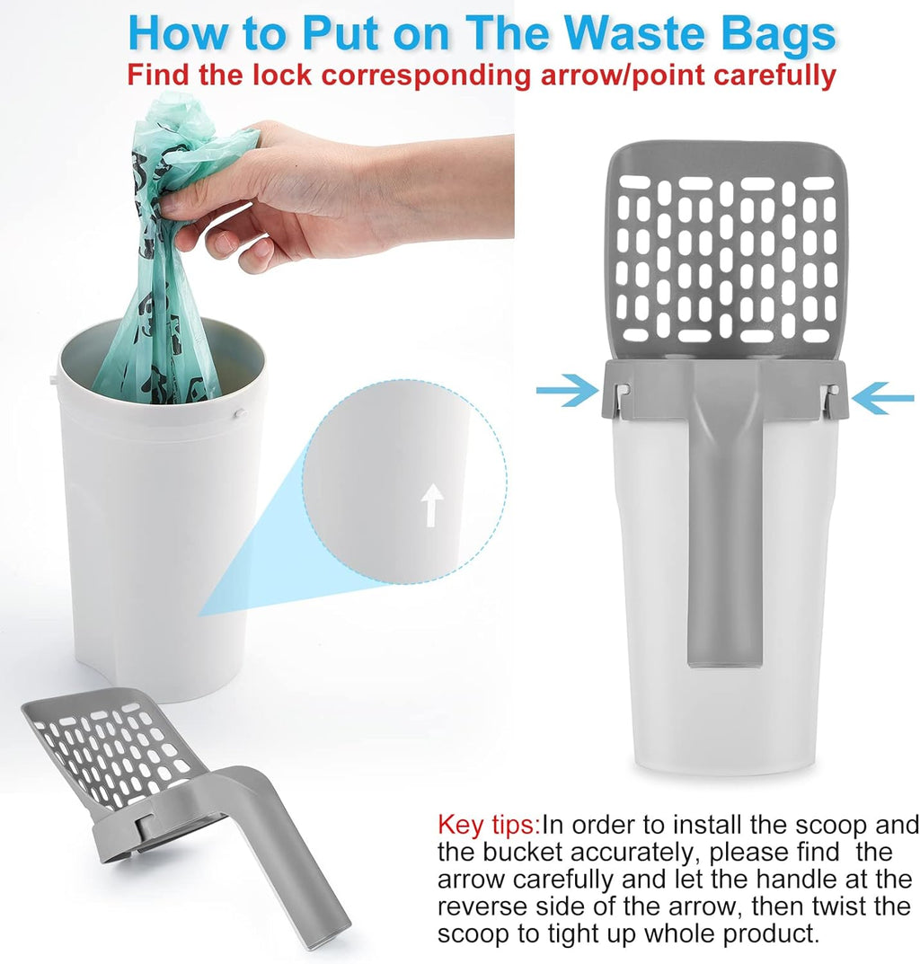 Cat Litter Scooper with Holder, Cat Litter Shovel with Waste Can and Refill 135 Bags