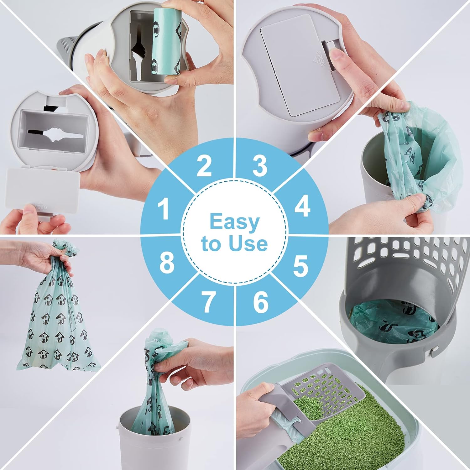 Cat Litter Scooper with Holder, Cat Litter Shovel with Waste Can and Refill 135 Bags