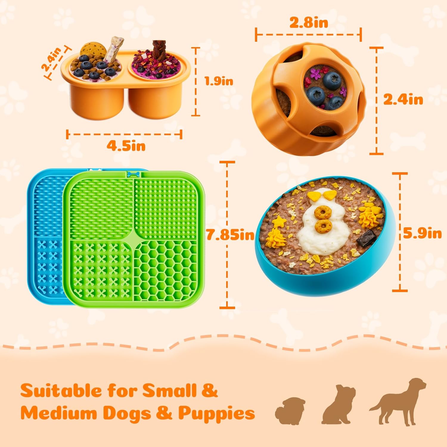 Dog Enrichment Toys 6 Pack Lick Mat, Ball & Bowl with Peanut Butter, Frozen Treat Puzzle Dispenser for Anxiety Relief, Reduce Boredom, Perfect for Bathing Grooming