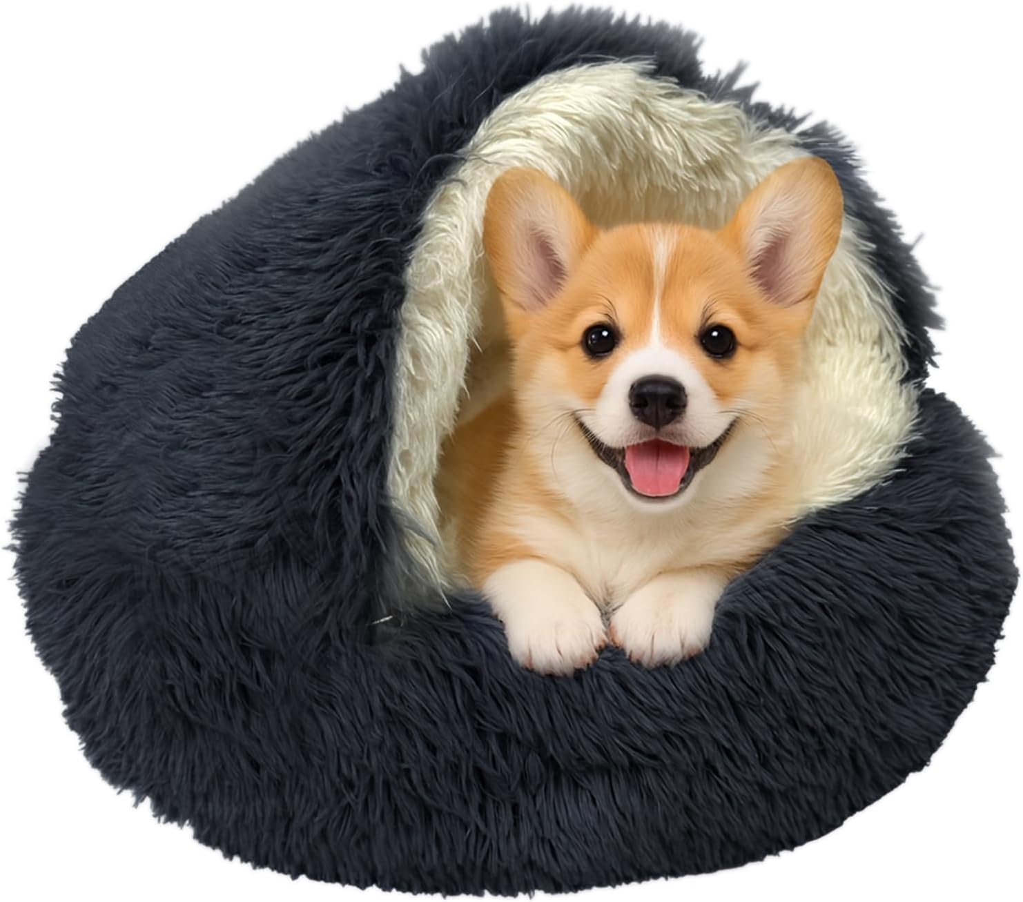 Cat Bed round Plush Fluffy Hooded Cat Bed Cave, Cozy for Indoor Cats or Small Dog Beds