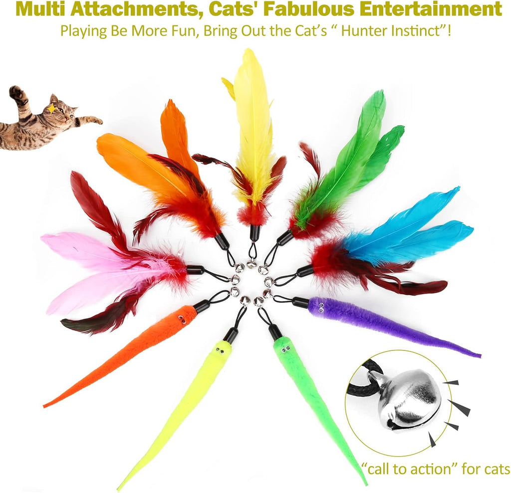Cat Feather Toy, Retractable Cat Toys Wand 2 Wands & 9 Assorted Teaser Refills