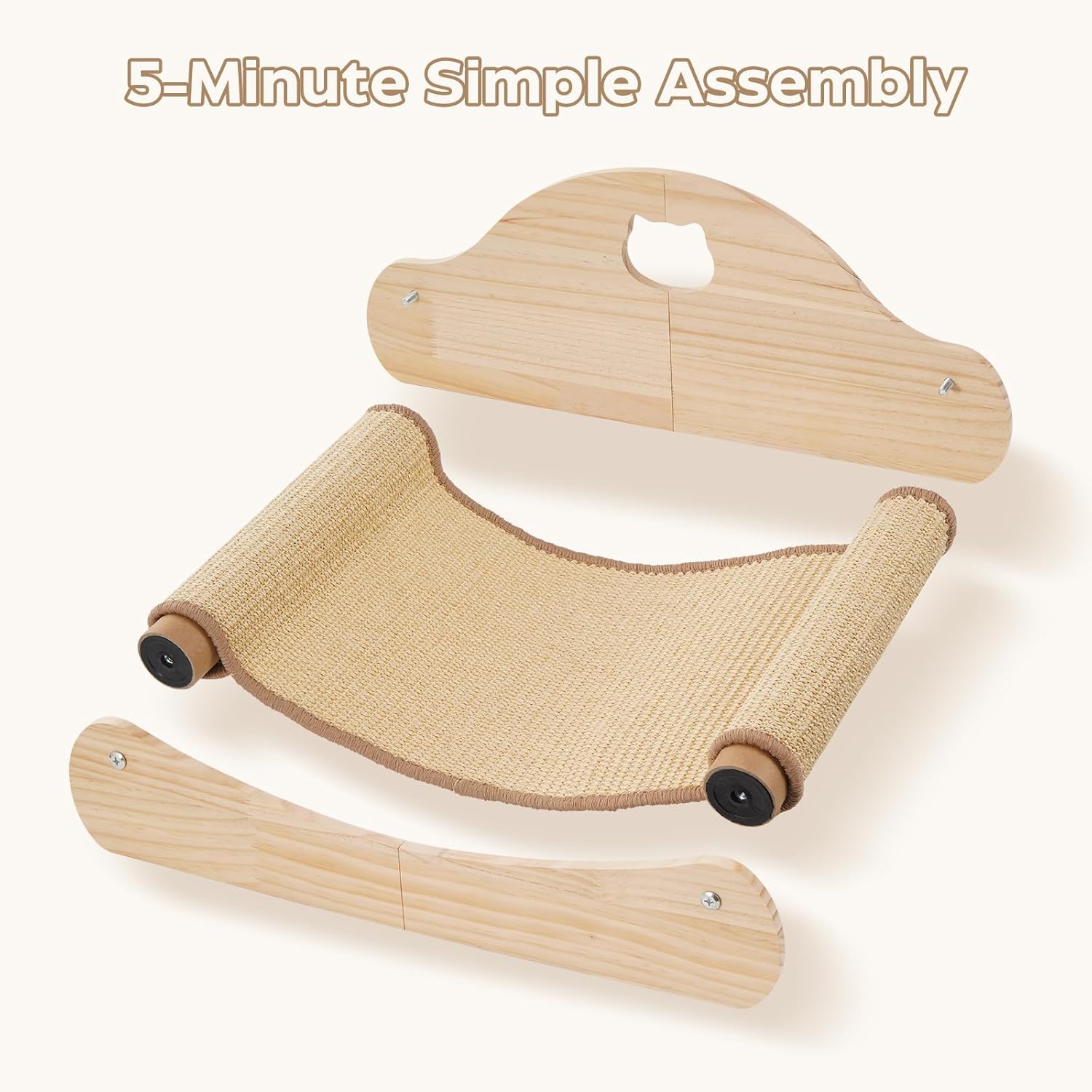 Sisal Cat Scratcher Bed, Natural Solid Wood Scratch Lounger, No Mess Scratching Chair Couch for Indoor Cats