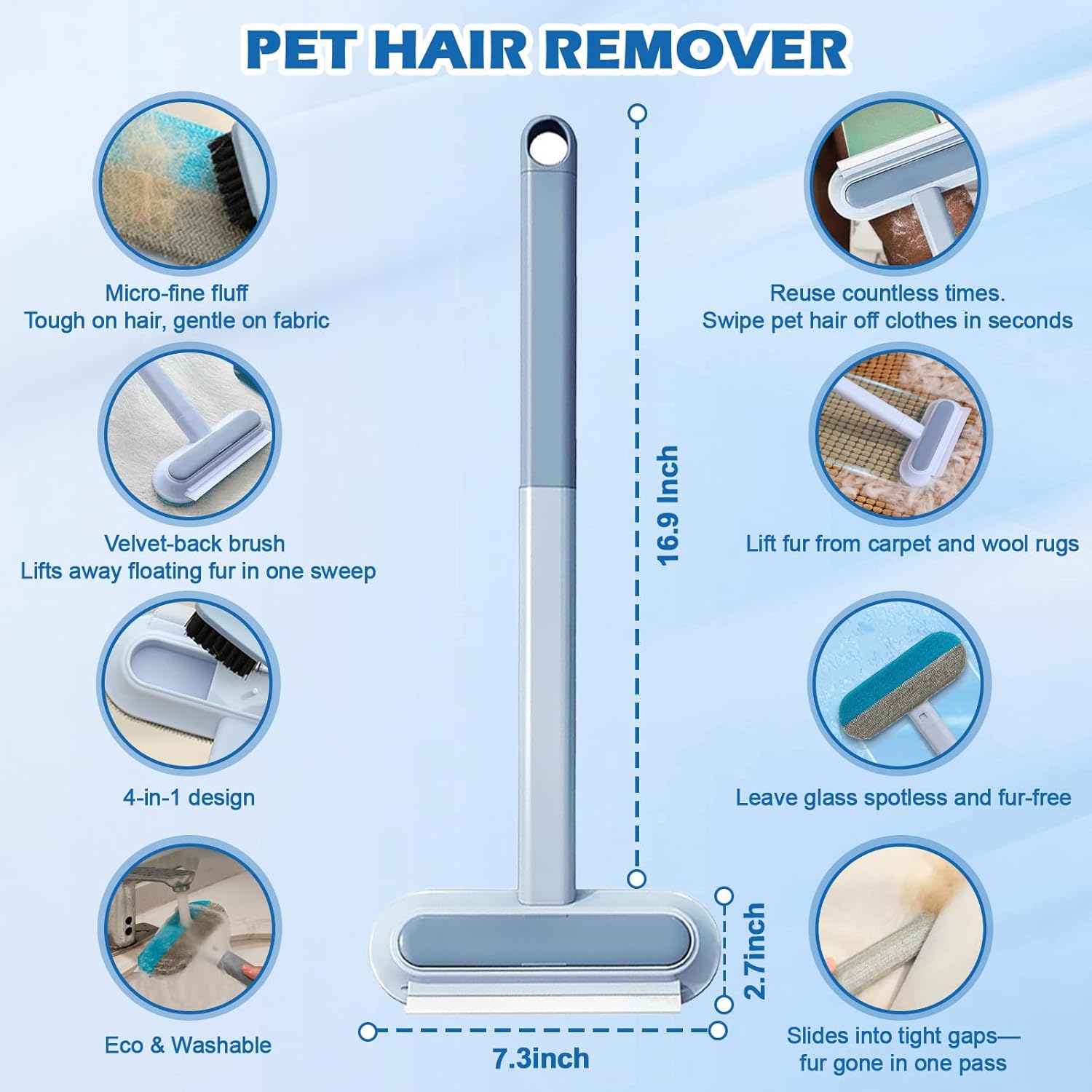 Pet Hair Remover for Couch, Furniture & Car Seats - Reusable Lint Roller for Dog and Cat Hair Removal on Clothes