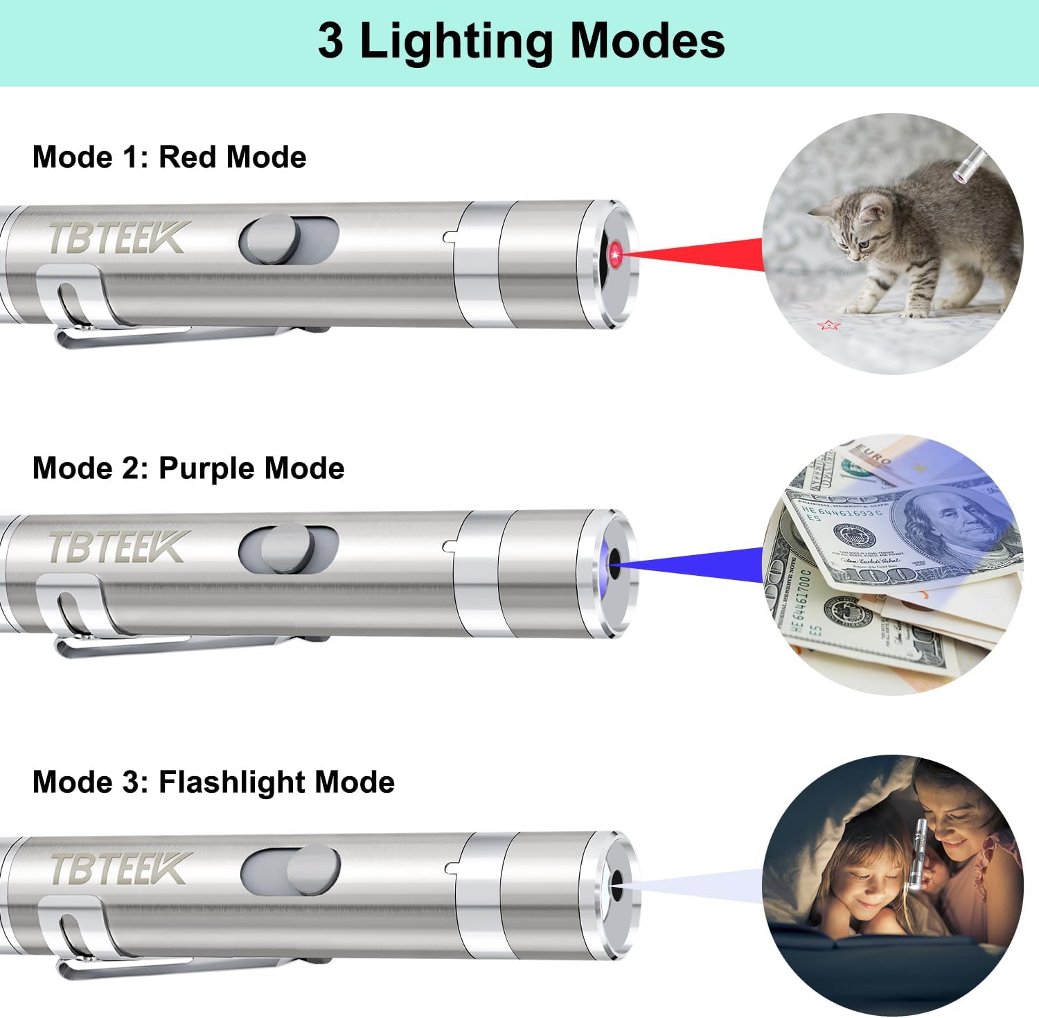 Cat Toys, USB Rechargeable Kitten Toy, 3 Light Modes & 5 Adjustable Patterns