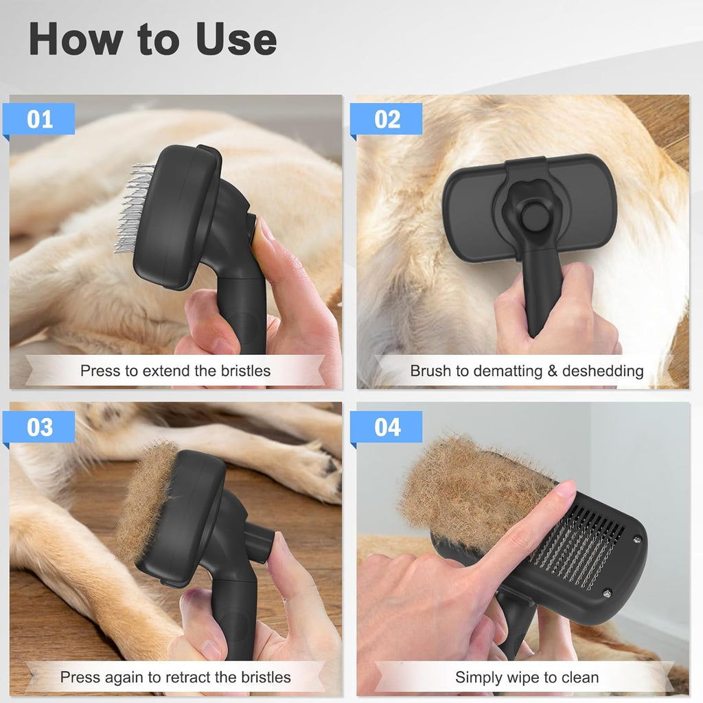 Self-Cleaning Shedding Brush - Skin Friendly Grooming Tool for Dogs, Cats, and Puppies