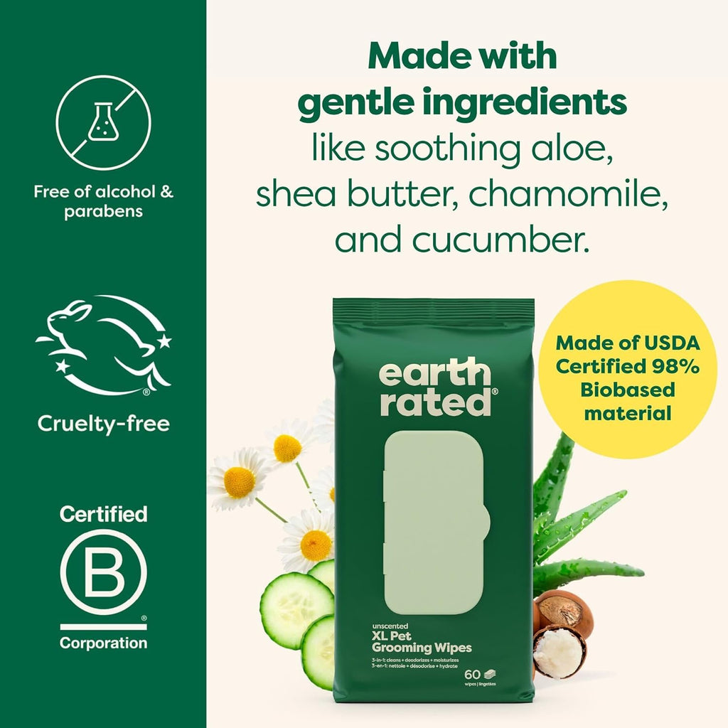 XL Pet Wipes for Dogs & Cats, 3-In-1 Hypoallergenic Cleaning, Deodorizing and Hydrating Extra Large Grooming for Body