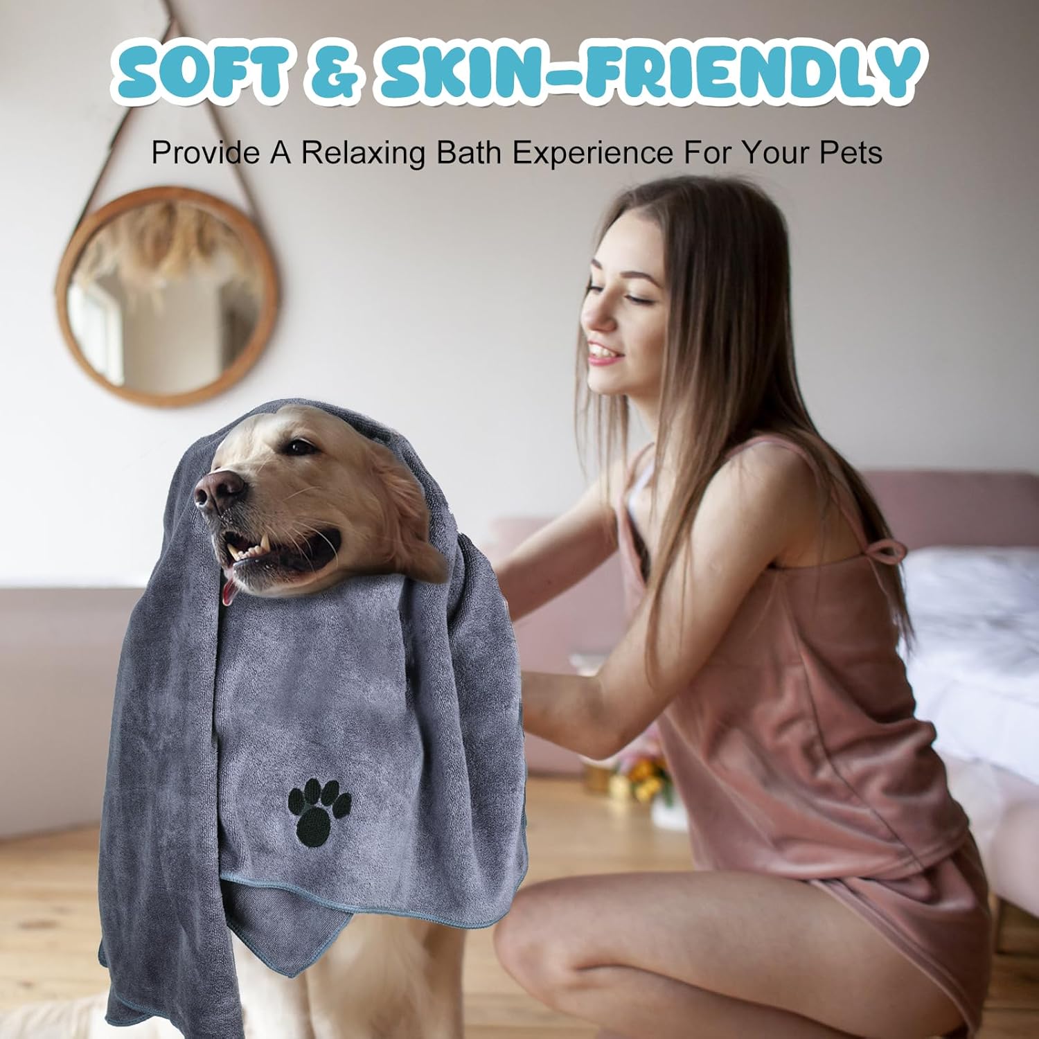 Microfiber Dog Towels for Drying Dogs,40'' X 23.6'', Super Absorbent and Soft Pet Grooming Towel