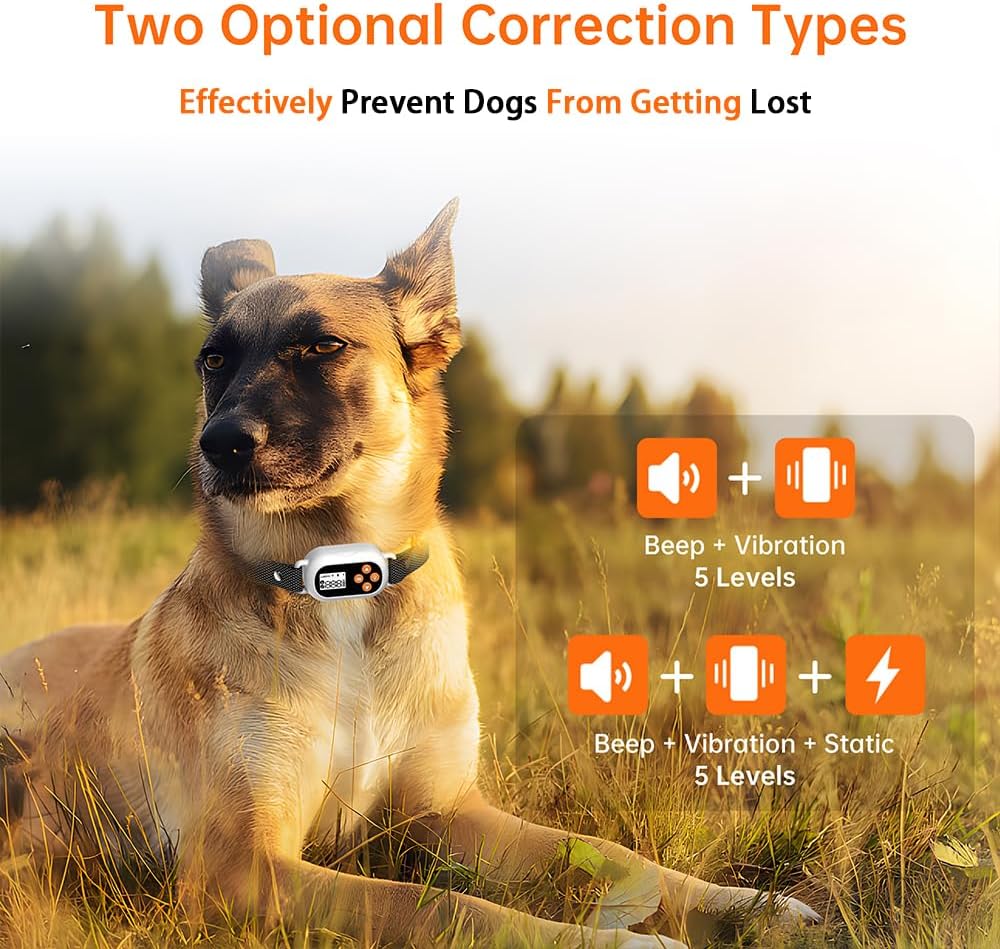 GPS Wireless Dog Fence System | IPX7 Waterproof Rechargeable GPS Dog Collar | 3 Safe Modes: Beep, Vibration, Shock