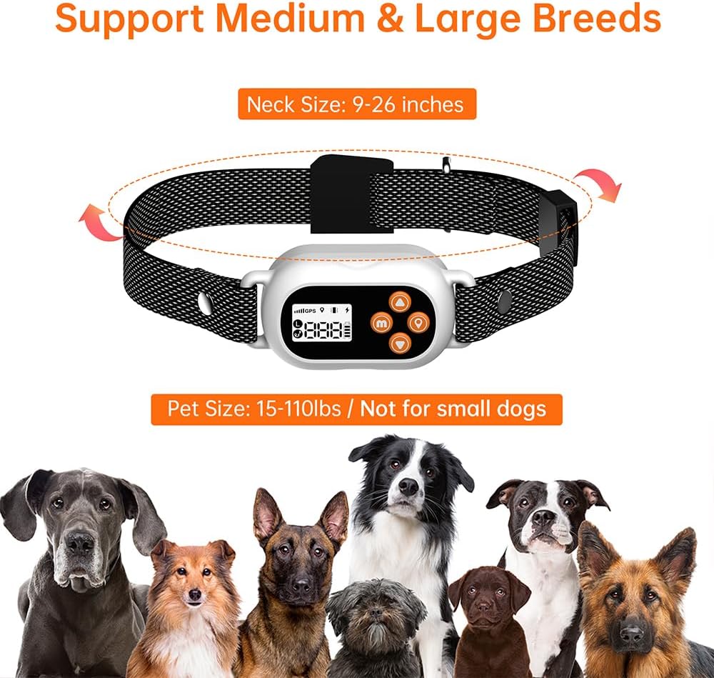 GPS Wireless Dog Fence System | IPX7 Waterproof Rechargeable GPS Dog Collar | 3 Safe Modes: Beep, Vibration, Shock