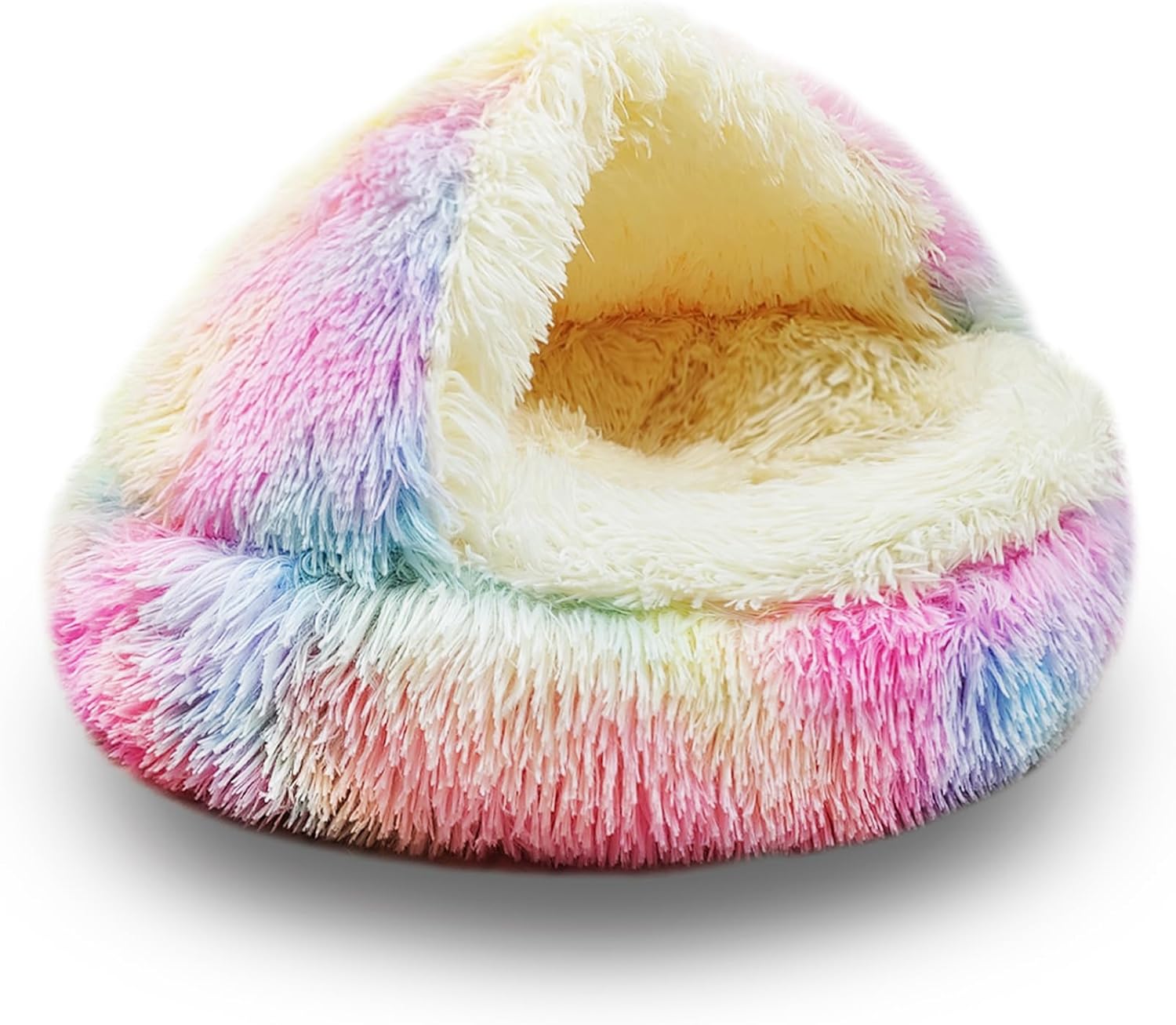 Cat Bed round Plush Fluffy Hooded Cat Bed Cave, Cozy for Indoor Cats or Small Dog Beds