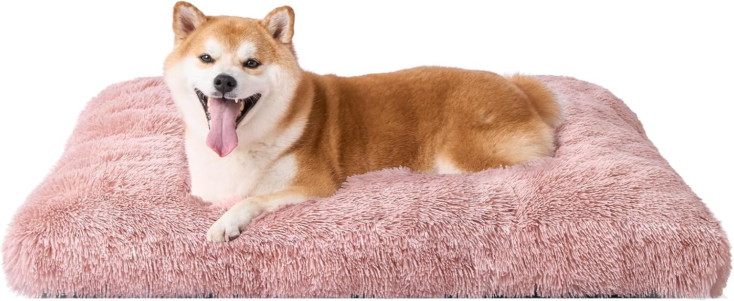 Fluffy Dog Crate Bed for Extra Large Dogs, Plush Faux Fur Pad, Calming anti-Anxiety XL Bed for Crate