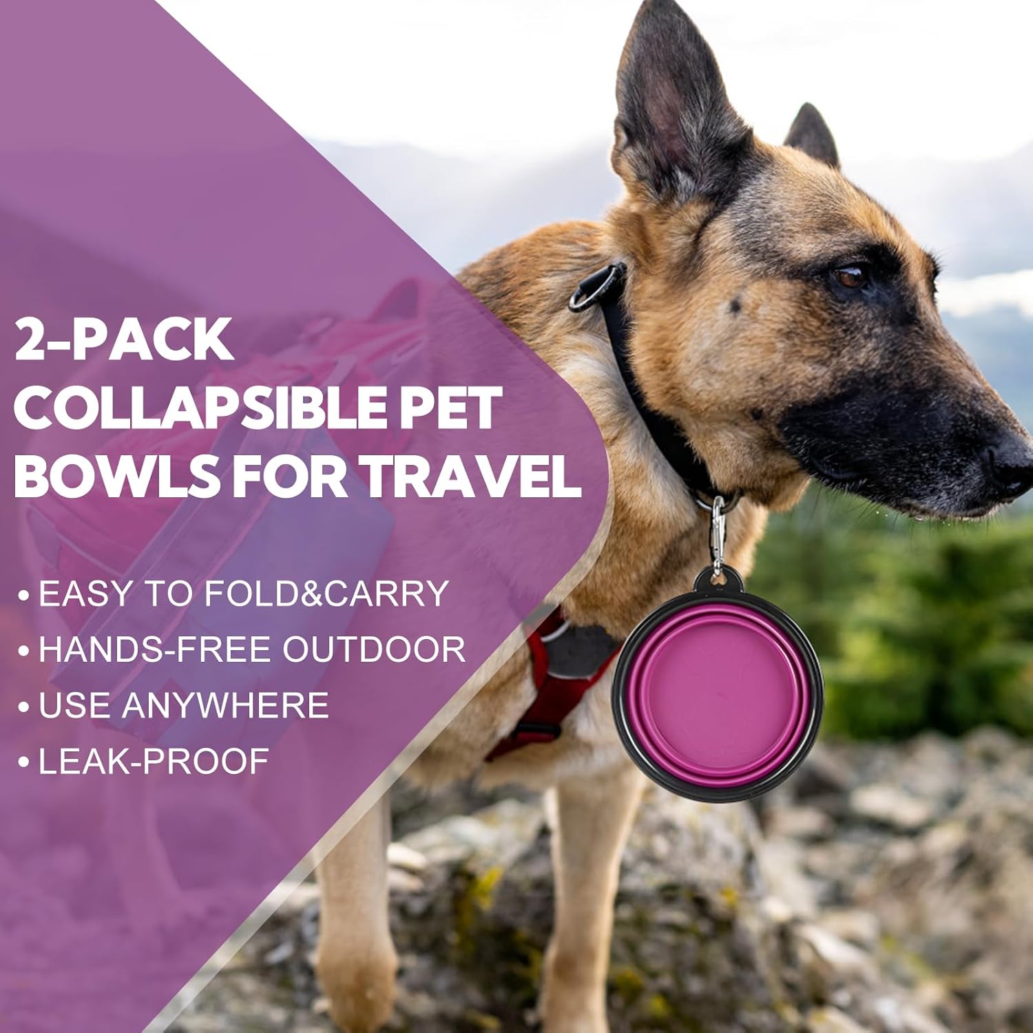 Collapsible Dog Bowl 2 Pack, Dog Water Bowls for Travels, Portable Foldable Pet Bowls