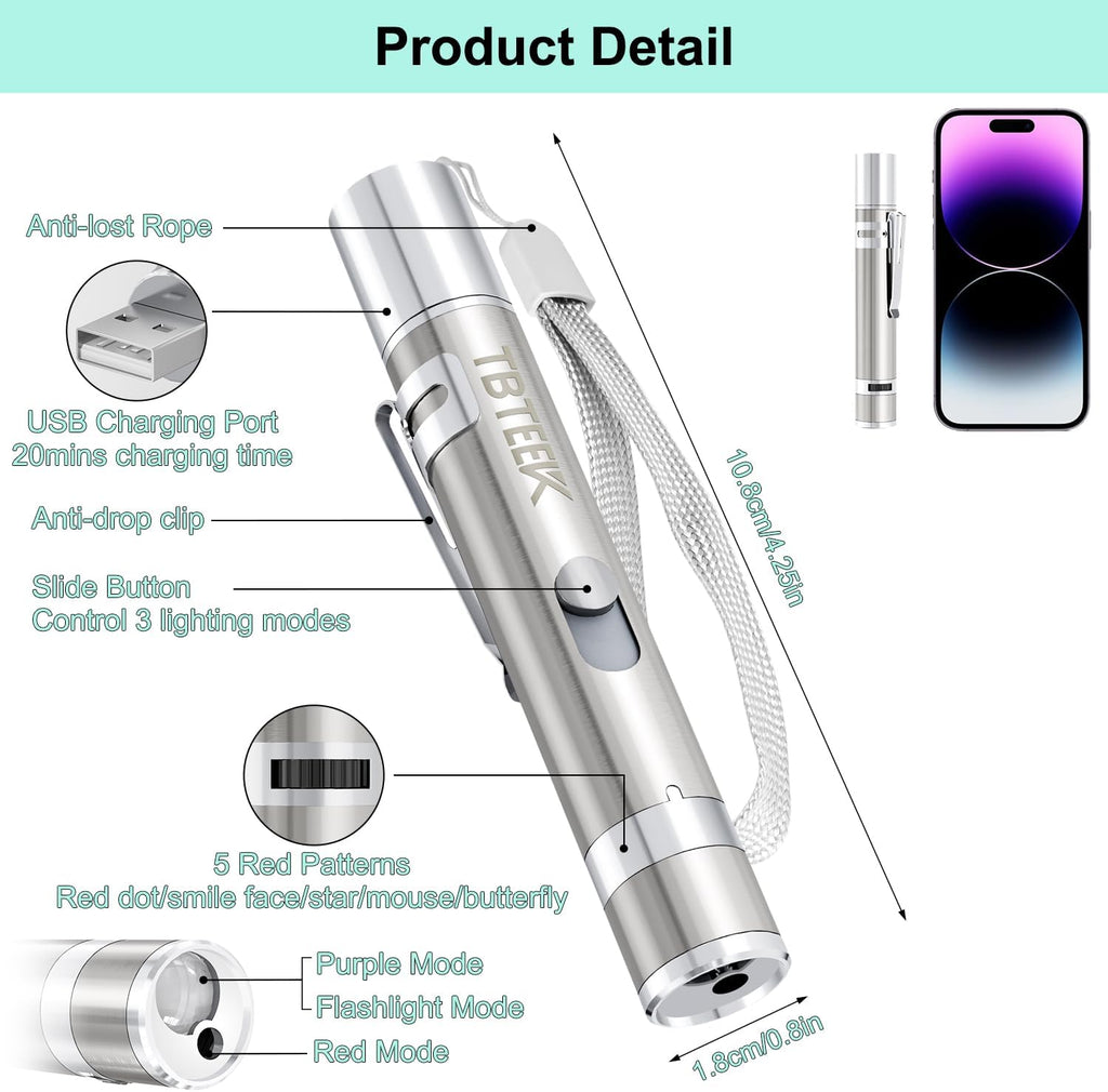 Cat Toys, USB Rechargeable Kitten Toy, 3 Light Modes & 5 Adjustable Patterns