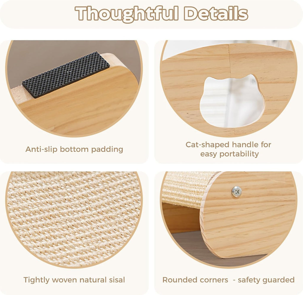 Sisal Cat Scratcher Bed, Natural Solid Wood Scratch Lounger, No Mess Scratching Chair Couch for Indoor Cats