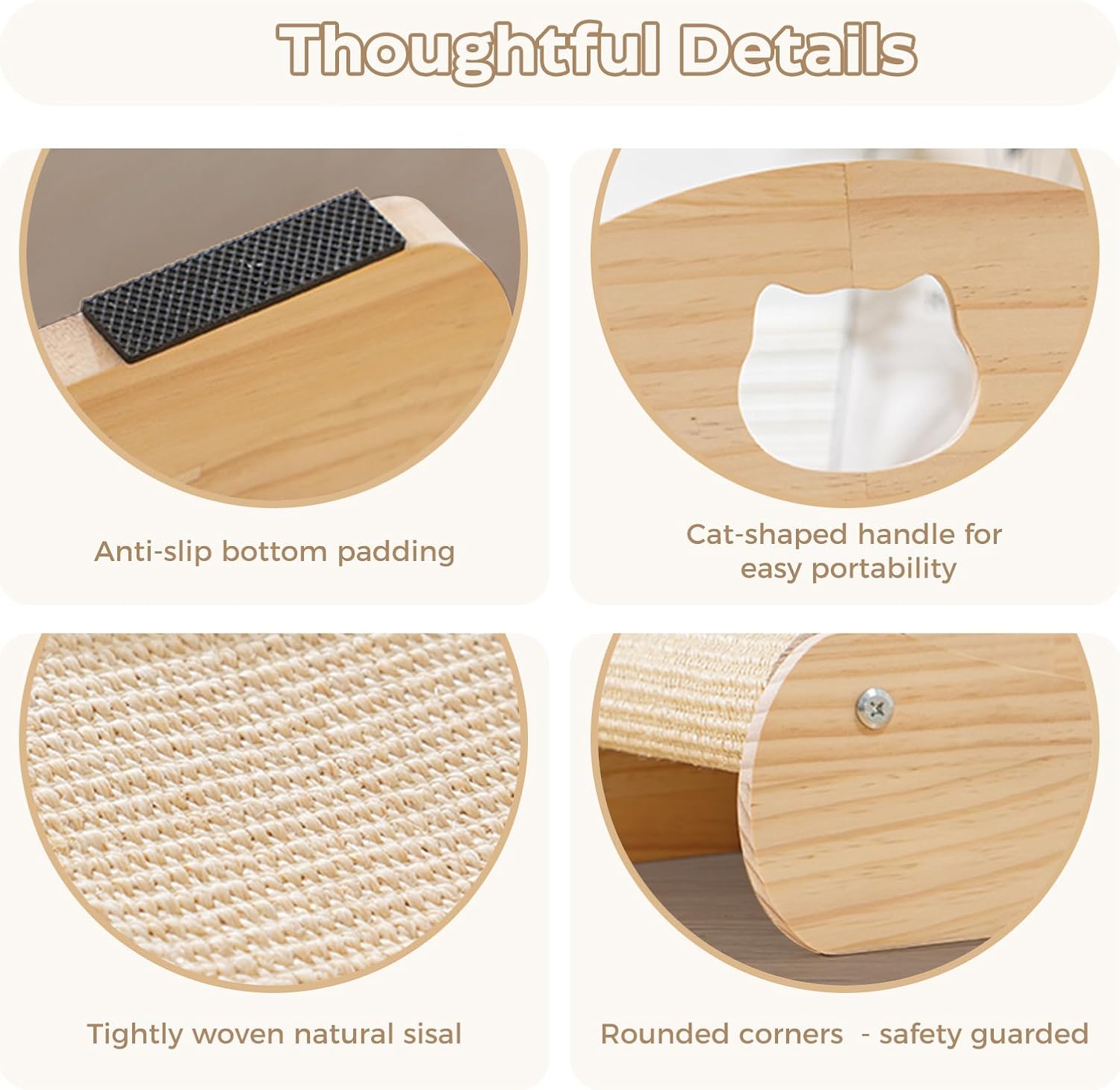 Sisal Cat Scratcher Bed, Natural Solid Wood Scratch Lounger, No Mess Scratching Chair Couch for Indoor Cats