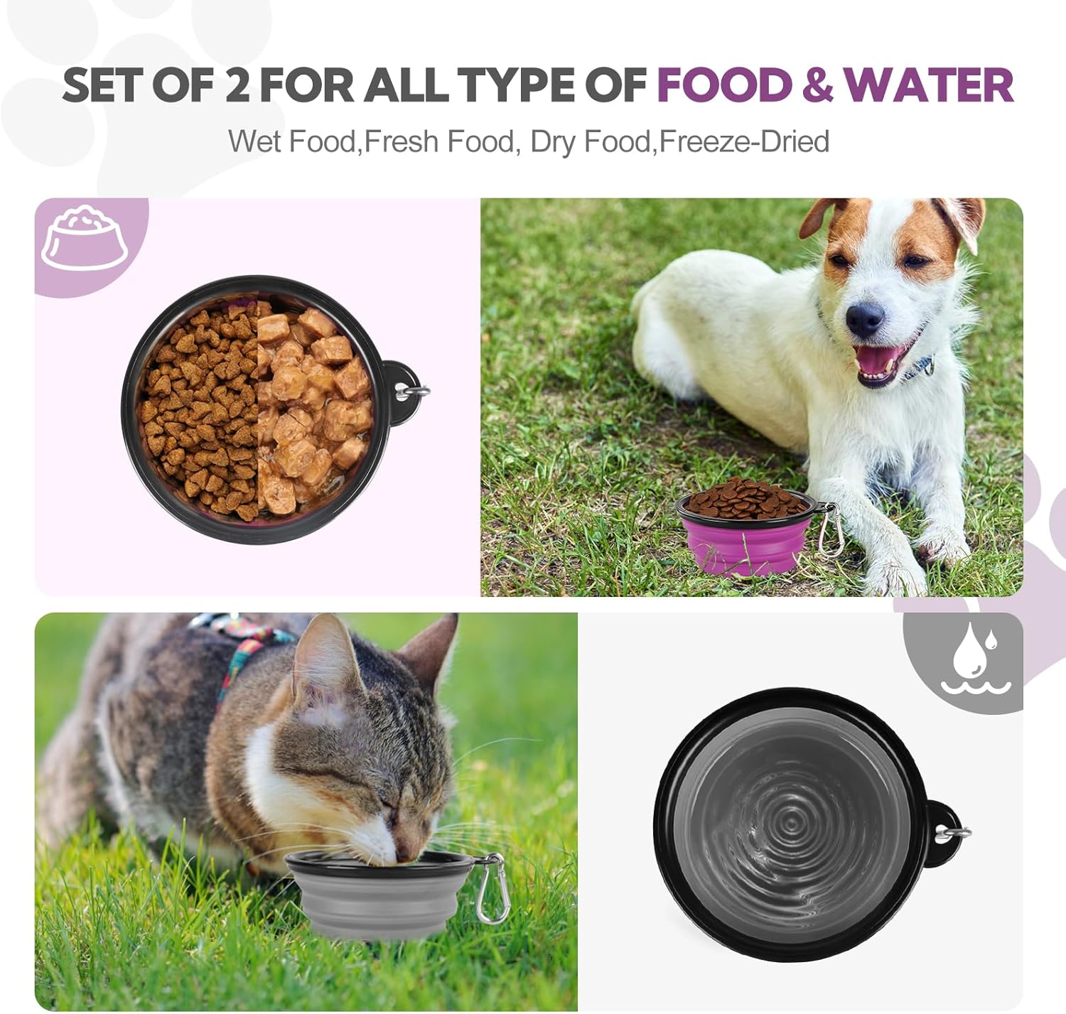 Collapsible Dog Bowl 2 Pack, Dog Water Bowls for Travels, Portable Foldable Pet Bowls