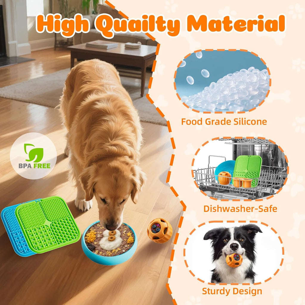 Dog Enrichment Toys 6 Pack Lick Mat, Ball & Bowl with Peanut Butter, Frozen Treat Puzzle Dispenser for Anxiety Relief, Reduce Boredom, Perfect for Bathing Grooming