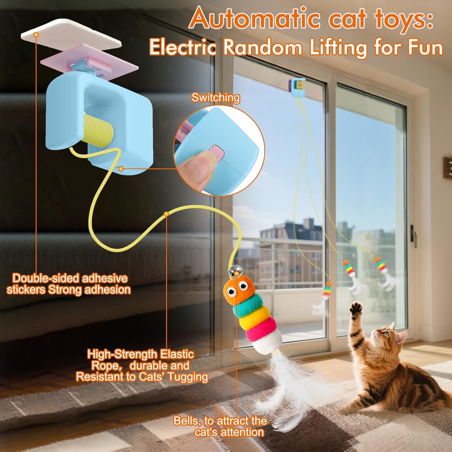 Interactive Cat Toys for Indoor Cats,Automatic Cat Hanging Toys for Bored Indoor Adult Cats, Caterpillar and Flying Bird Toy for Door Frame