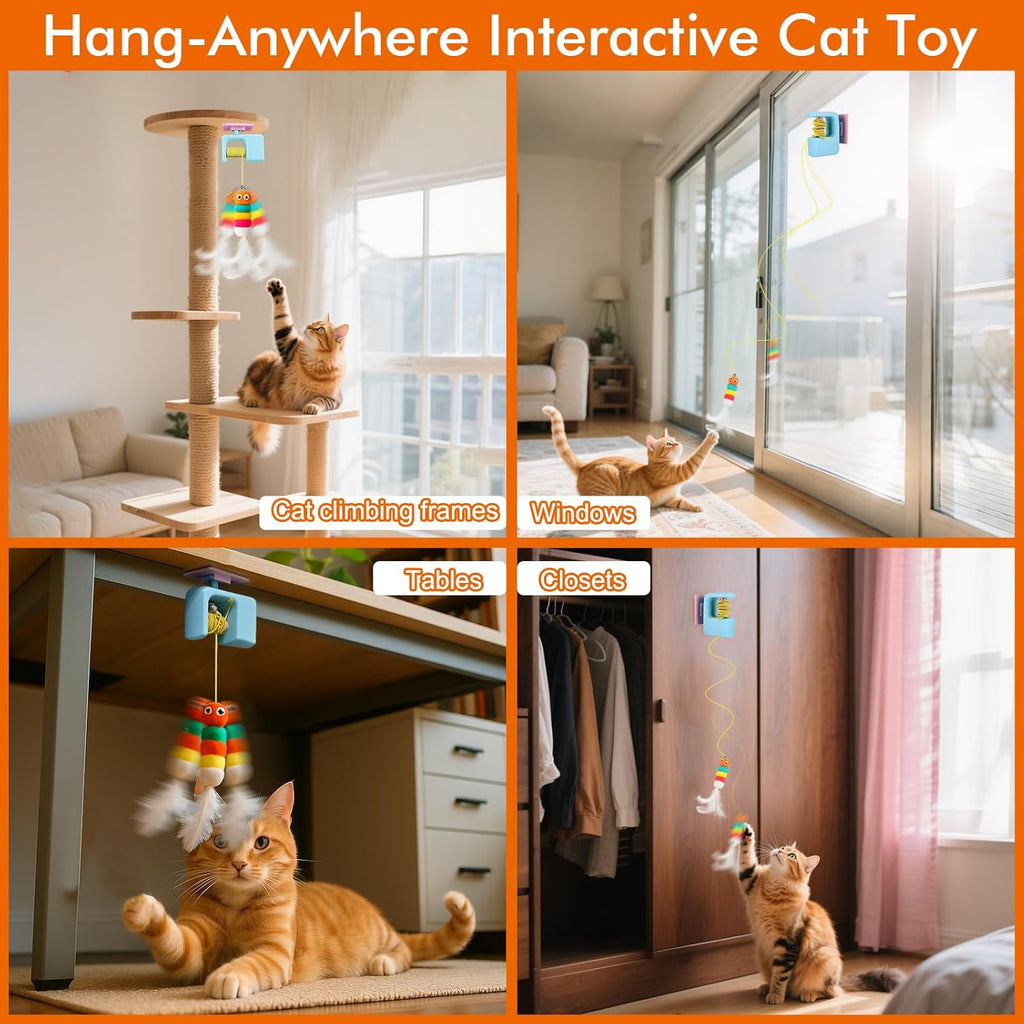 Interactive Cat Toys for Indoor Cats,Automatic Cat Hanging Toys for Bored Indoor Adult Cats, Caterpillar and Flying Bird Toy for Door Frame