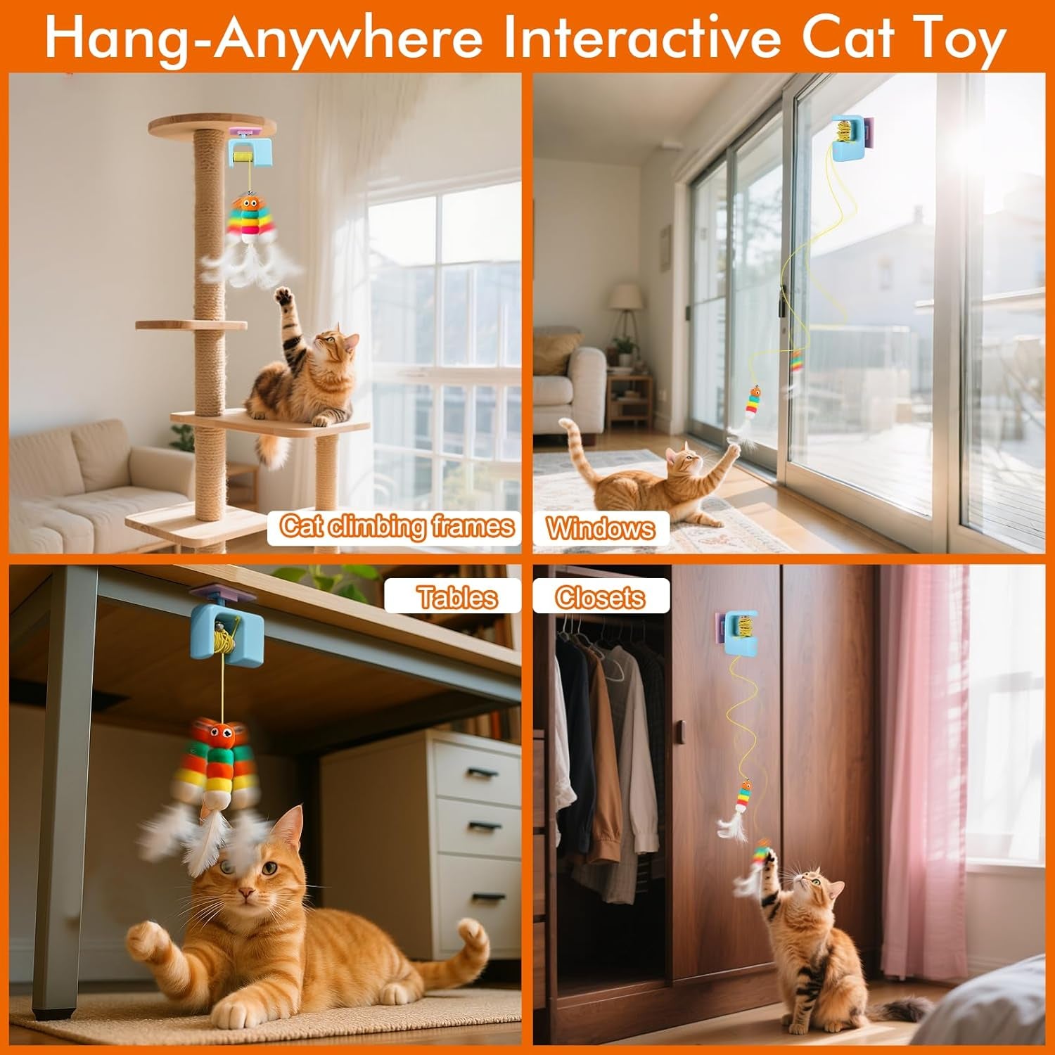 Interactive Cat Toys for Indoor Cats,Automatic Cat Hanging Toys for Bored Indoor Adult Cats, Caterpillar and Flying Bird Toy for Door Frame