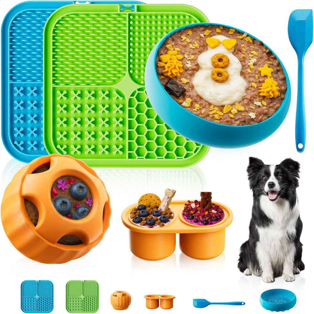 Dog Enrichment Toys 6 Pack Lick Mat, Ball & Bowl with Peanut Butter, Frozen Treat Puzzle Dispenser for Anxiety Relief, Reduce Boredom, Perfect for Bathing Grooming