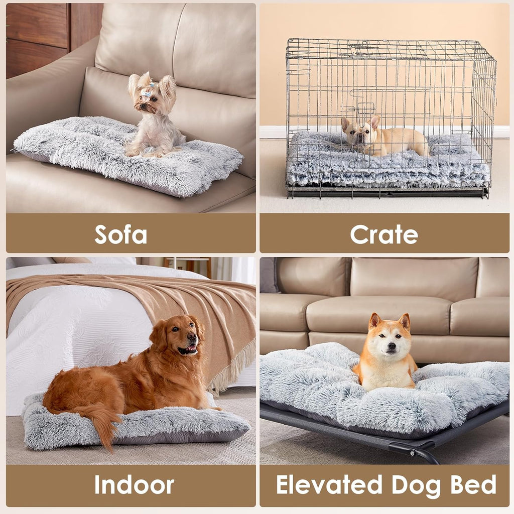 Fluffy Dog Crate Bed for Extra Large Dogs, Plush Faux Fur Pad, Calming anti-Anxiety XL Bed for Crate