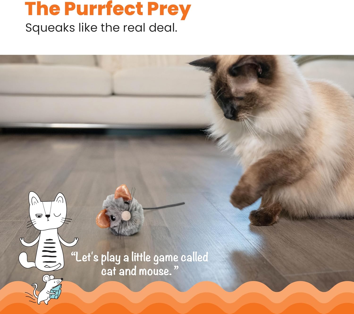 Squeak Squeak Mouse Cat Toy with Touch-Activated Sound & Catnip, Gray