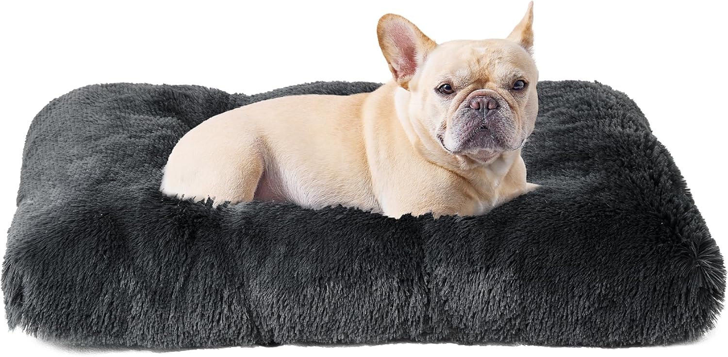 Fluffy Dog Crate Bed for Extra Large Dogs, Plush Faux Fur Pad, Calming anti-Anxiety XL Bed for Crate