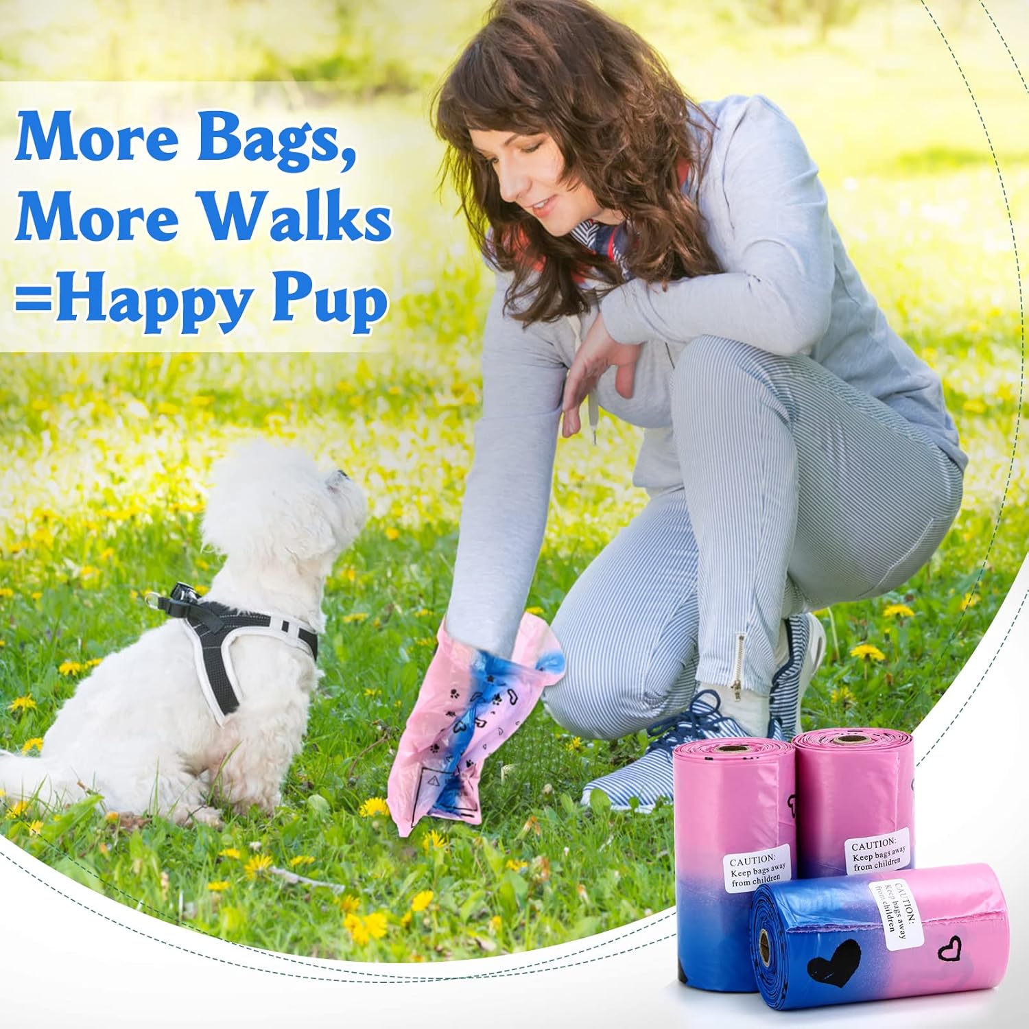 Dog Poop Bags Rolls: Leak-Proof Dog Waste Bags - Thick Poop Bags for Dogs Scented with Dispenser (60 Counts）