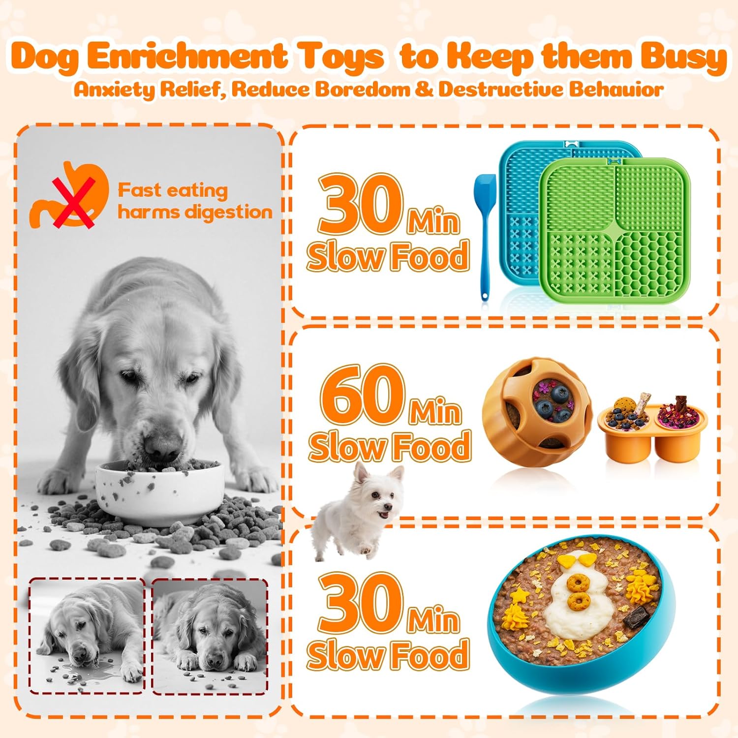 Dog Enrichment Toys 6 Pack Lick Mat, Ball & Bowl with Peanut Butter, Frozen Treat Puzzle Dispenser for Anxiety Relief, Reduce Boredom, Perfect for Bathing Grooming