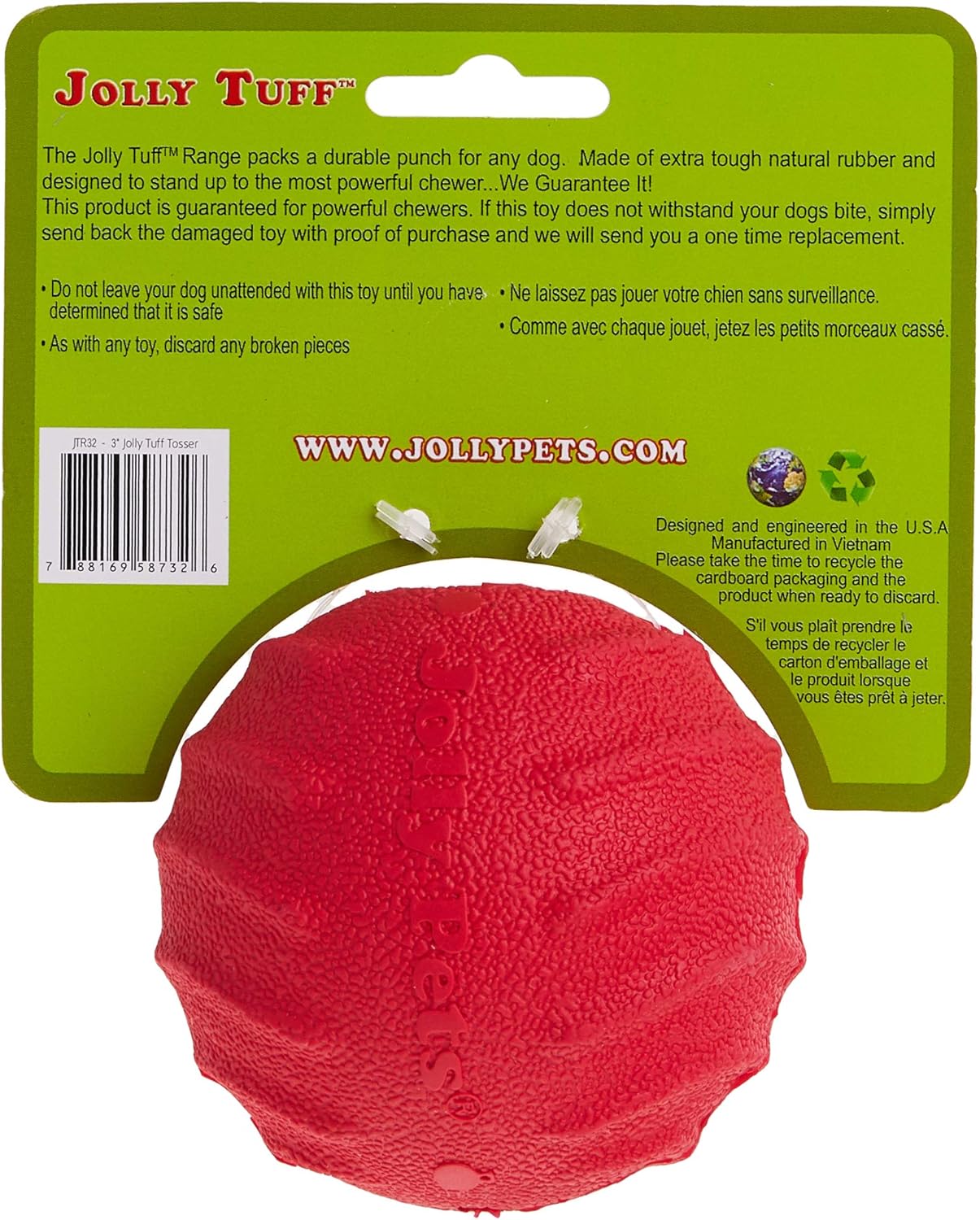 Tuff Tosser Bouncing Ball Tog Toy/Treat Holder, 3 Inches, Red