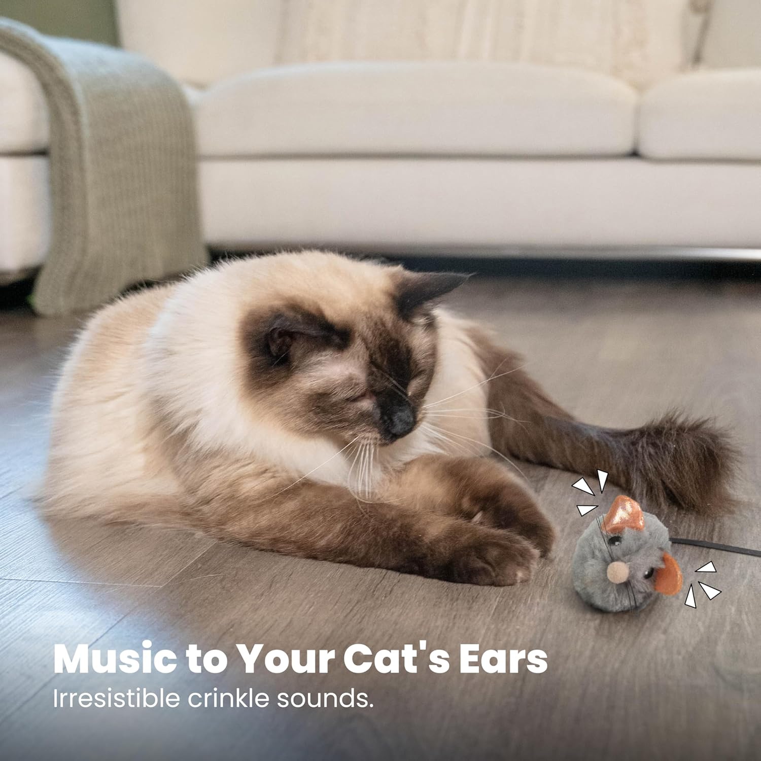 Squeak Squeak Mouse Cat Toy with Touch-Activated Sound & Catnip, Gray