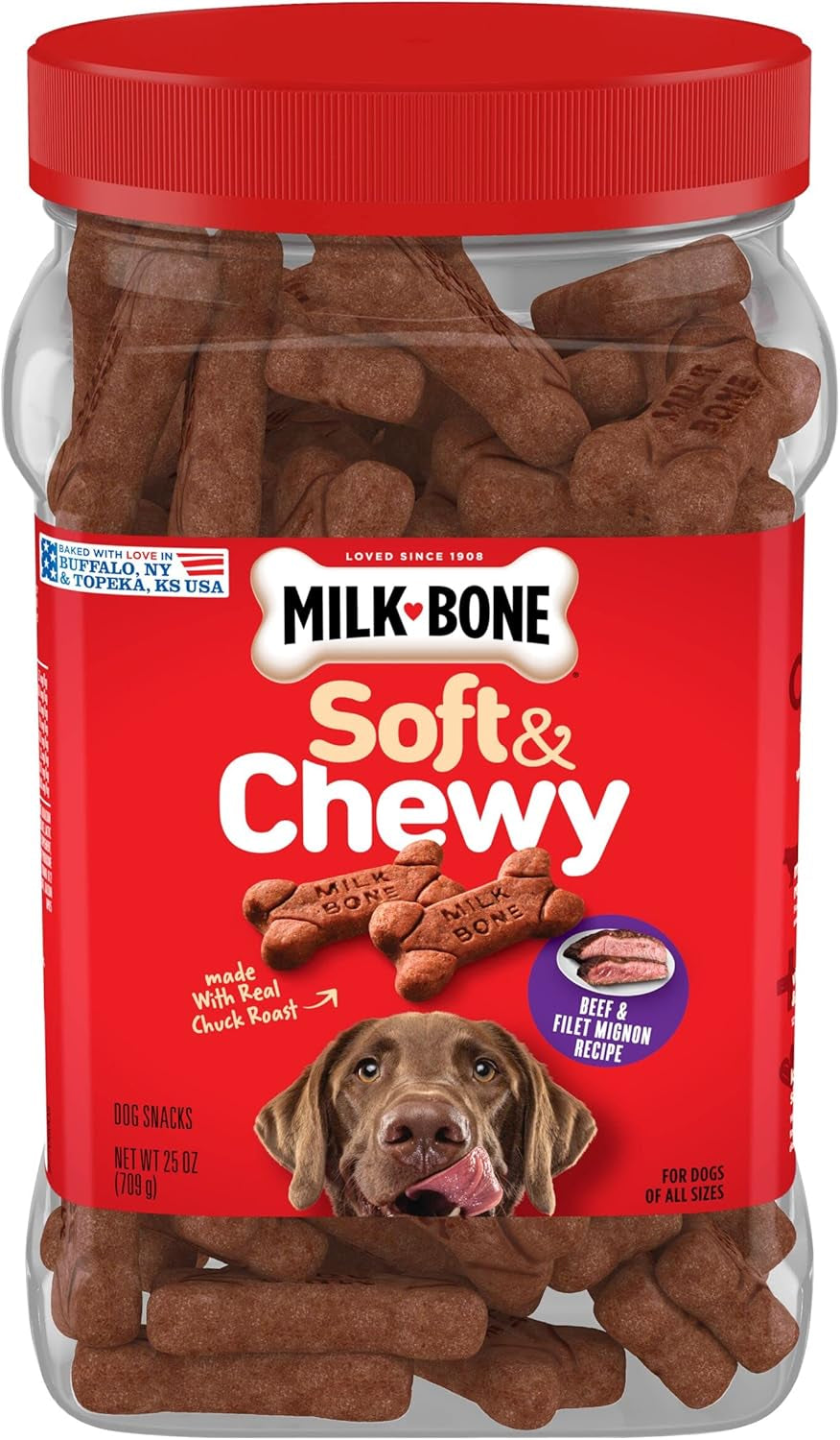 Soft & Chewy Dog Treats Bundle: Beef & Filet Mignon Recipe 25 Ounce + Real Bacon 25 Ounce