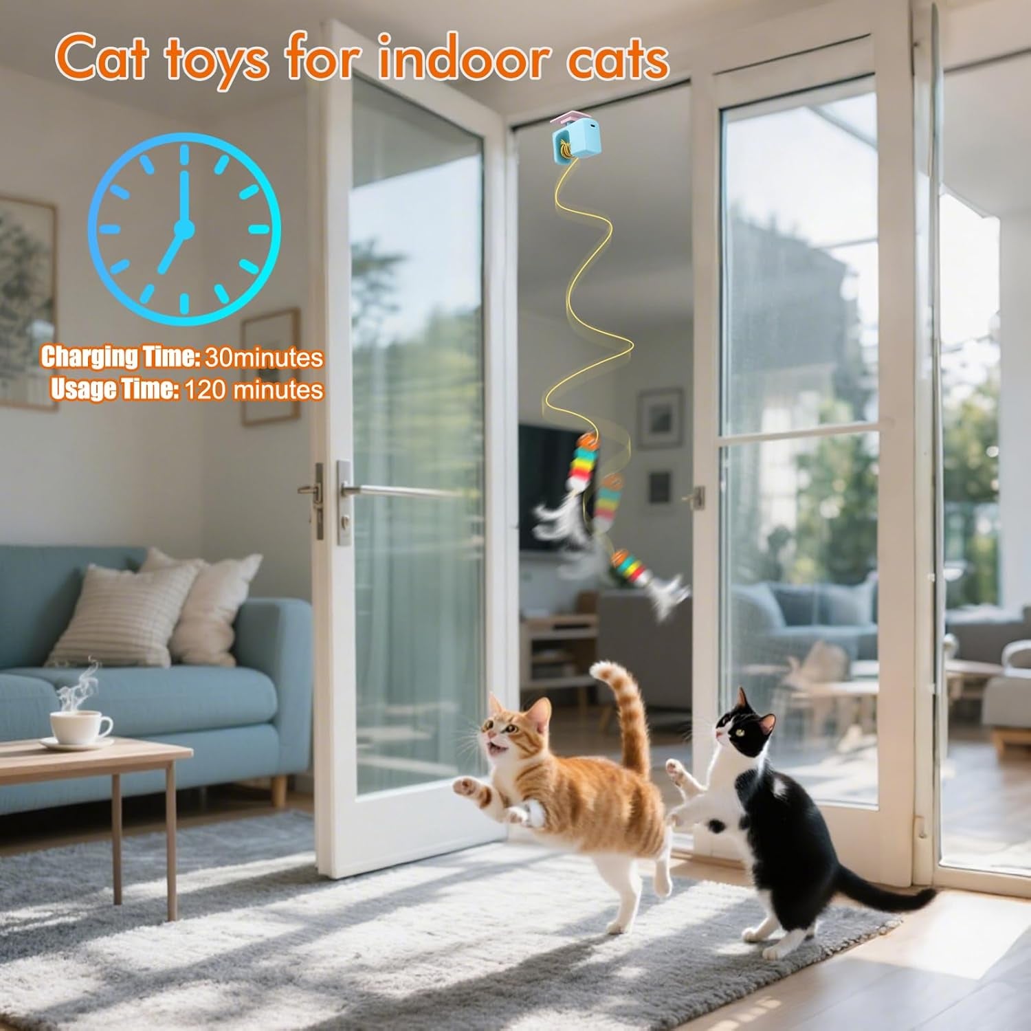 Interactive Cat Toys for Indoor Cats,Automatic Cat Hanging Toys for Bored Indoor Adult Cats, Caterpillar and Flying Bird Toy for Door Frame