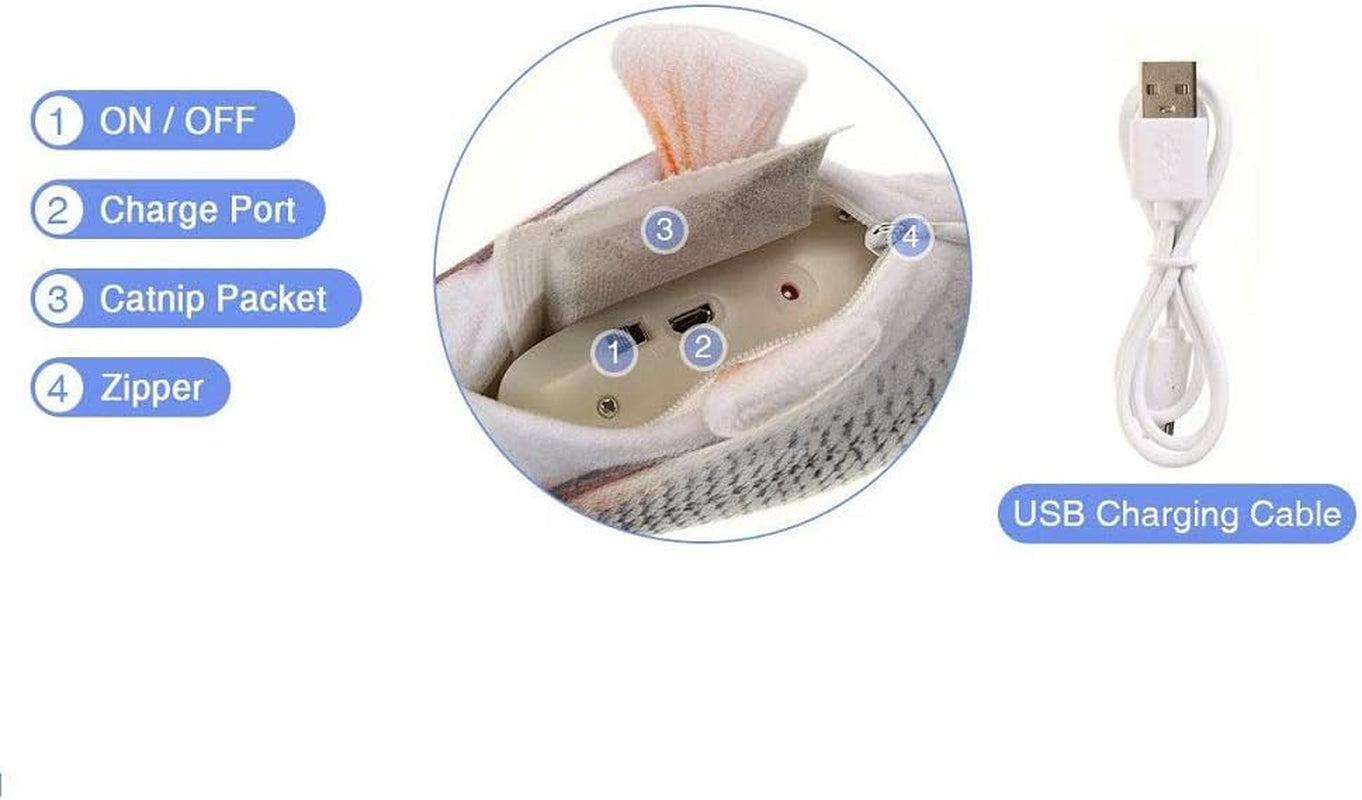 11" Electric Moving Fish Cat Toy Realistic Flopping Catnip Kicker Toy Plush Simulation Wagging Fish Wiggle Interactive Cat Toy